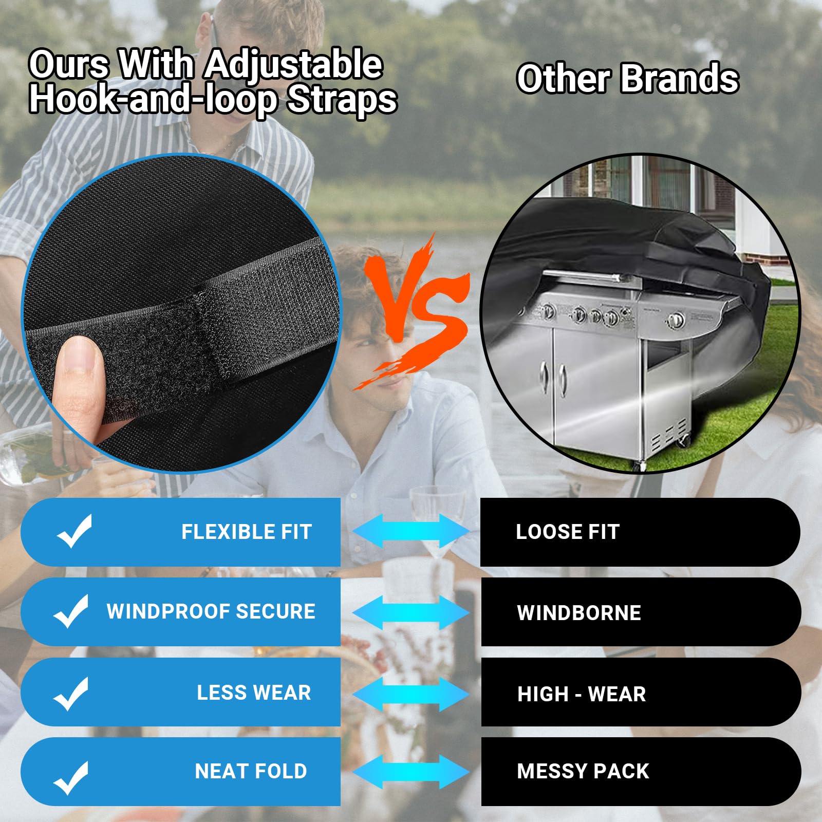 Heavy Duty BBQ Grill Cover for Outdoor, Waterproof Barbecue Covers with Buckles, Weather Resistant, Fits Weber, Brinkmann, and Other Standard Grills(Beige & Brown) (Blak, 30 Inch)