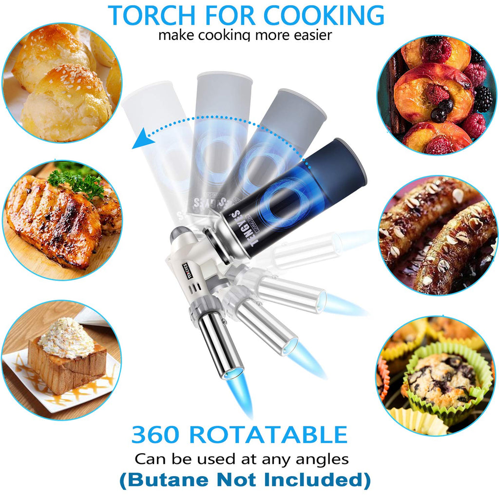 Blow Torch Lighter Kitchen Butane Culinary Torch Chef Cooking Torch Professional Adjustable Flame Lighter with 360 Degree Inverted for DIY, Creme, Brulee, BBQ, Baking, Camping and Jewellery