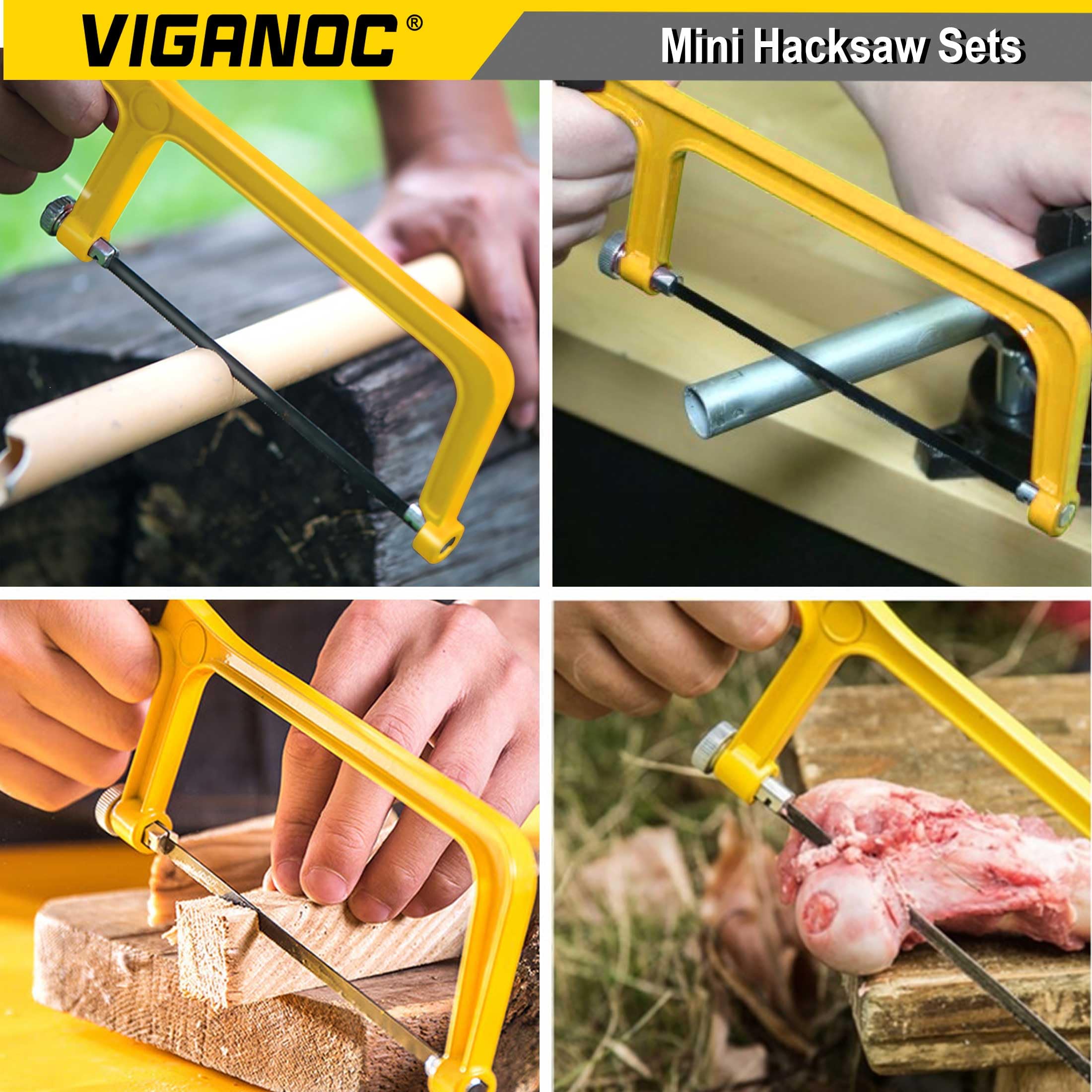 Viganoc 6-inch Mini Hacksaw and Miter Block Set - 150 mm Cutting Hand Saw with 5Pc Bi-Metal Blades