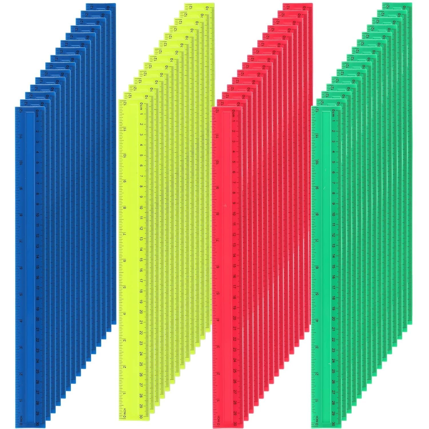 ZOOFOX 60 Pack Plastic Straight Rulers, 12 Inch Plastic Ruler Measuring Tool for for Student School, Office, and Home