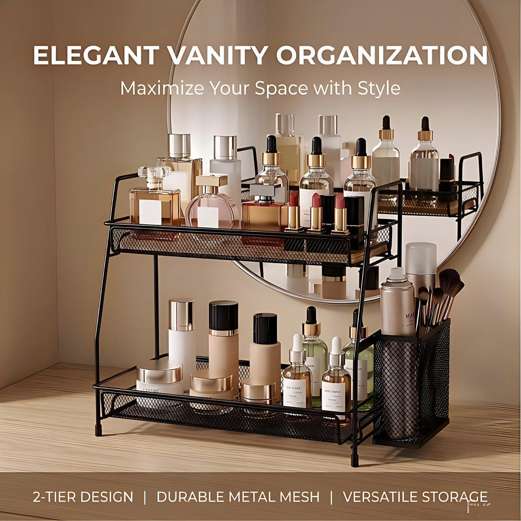 LEMIKKLE Bathroom Organizers Countertop, Make-up Shelf Organizer Counter, Spice Rack VanityOrganizer Storage for Bathroom/Kitchen/Bedroom (Black)