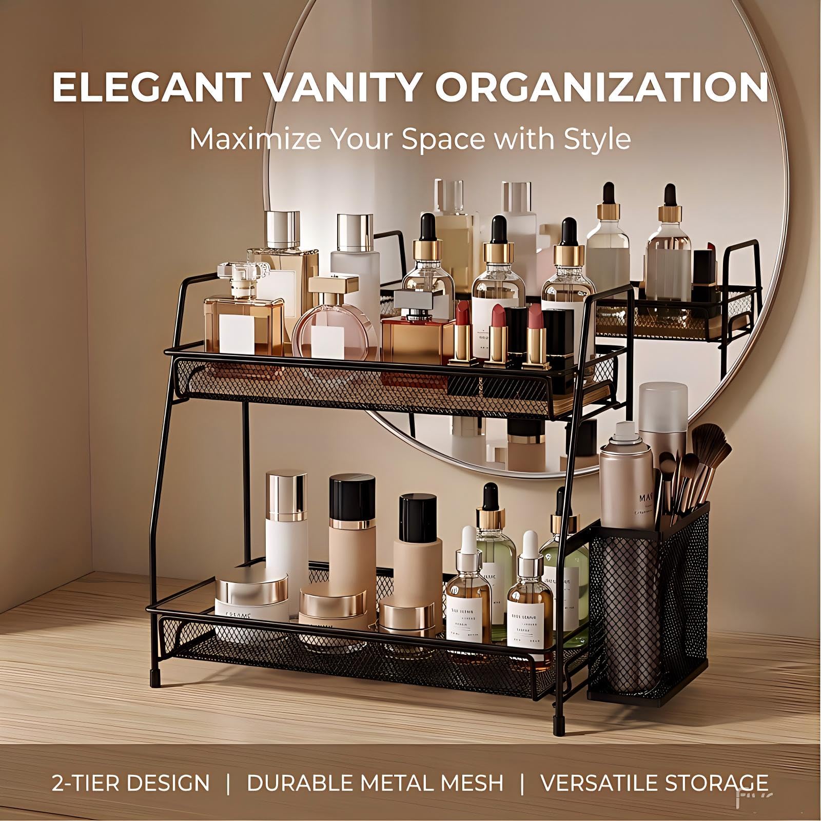 LEMIKKLE Bathroom Organizers Countertop, Make-up Shelf Organizer Counter, Spice Rack VanityOrganizer Storage for Bathroom/Kitchen/Bedroom (Black)