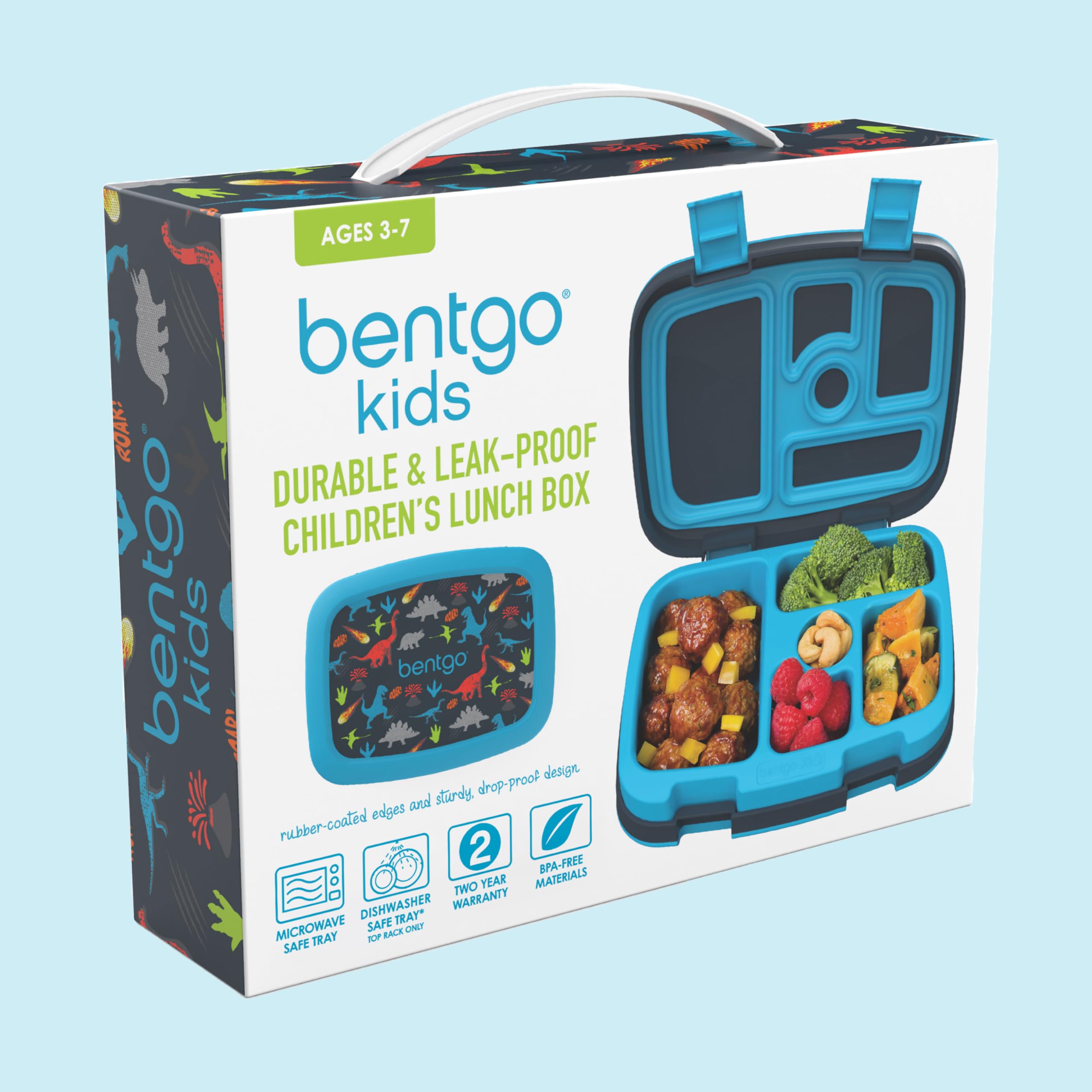 Bentgo Kids Prints Leak-Proof, 5-Compartment Bento-Style Kids Lunch Box - Ideal Portion Sizes for Ages 3 to 7 - BPA-Free, Dishwasher Safe, Food-Safe Materials (Dinosaur)