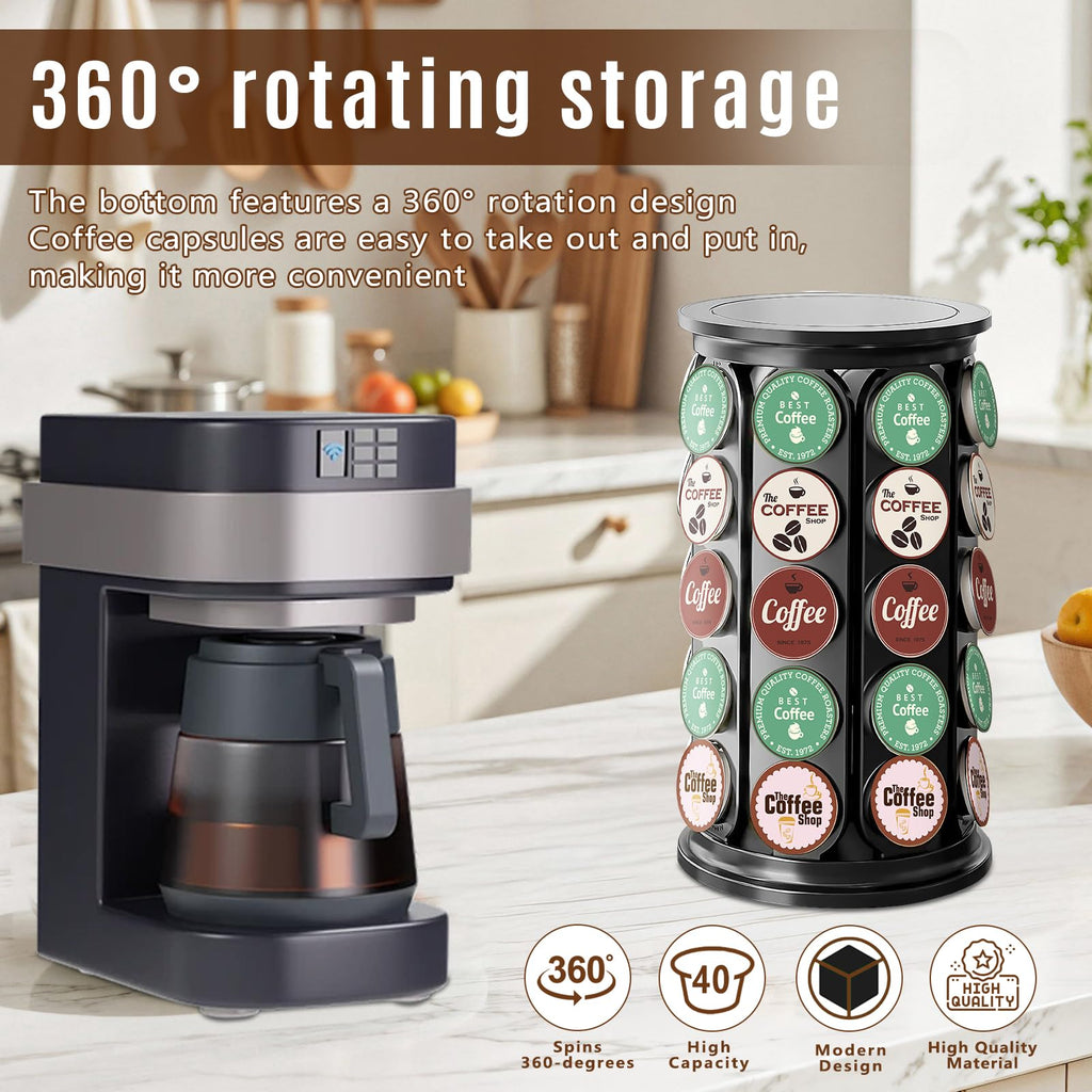TOMSHUB K Cup Holder，Coffee Pod Storage Carousel Holder Organizer Compatible with 40 Keurig K-Cup Pods，Home or Office Kitchen Counter Organizer（Black）