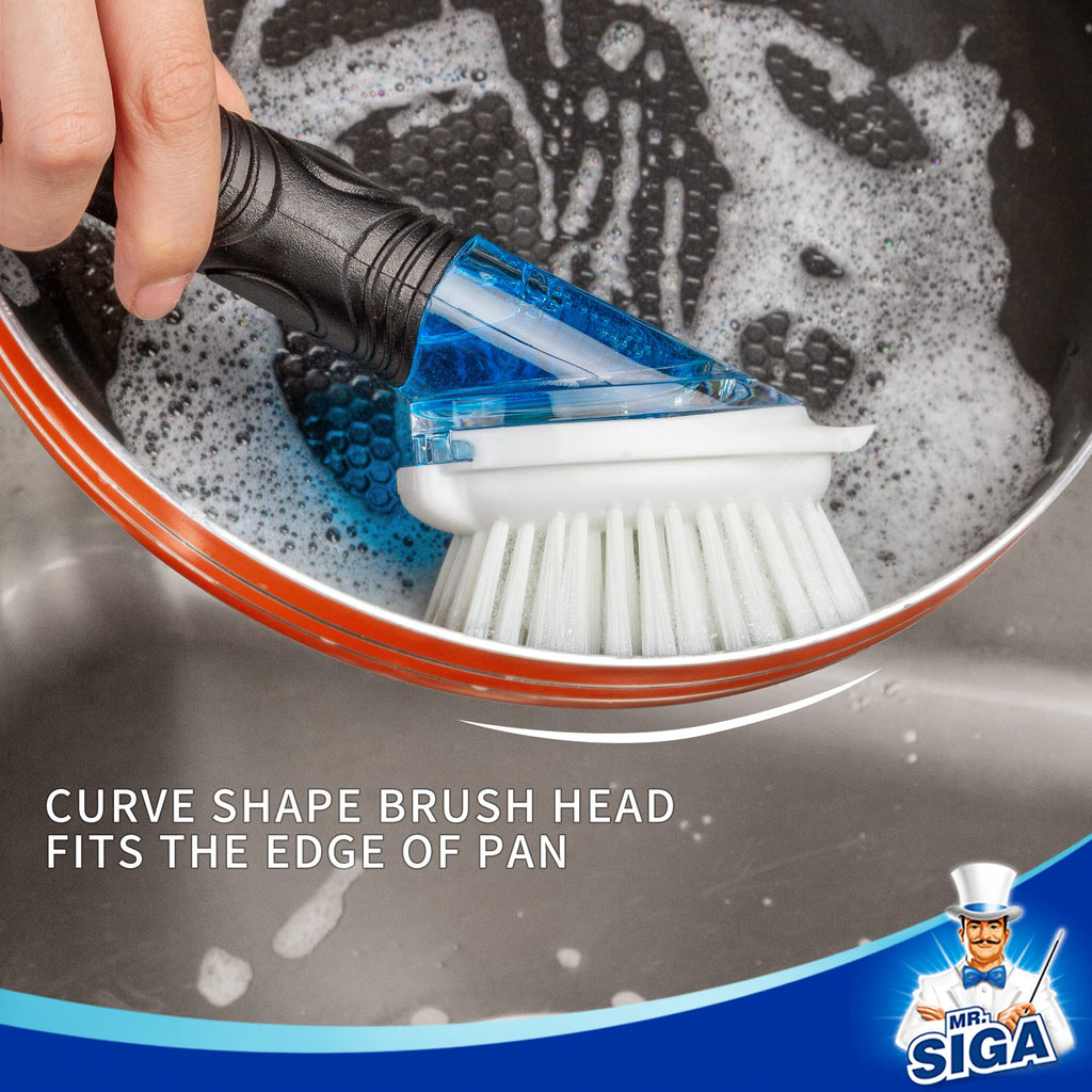 MR.SIGA Soap Dispensing Dish Brush, Kitchen Brush Refill, Pack of 4