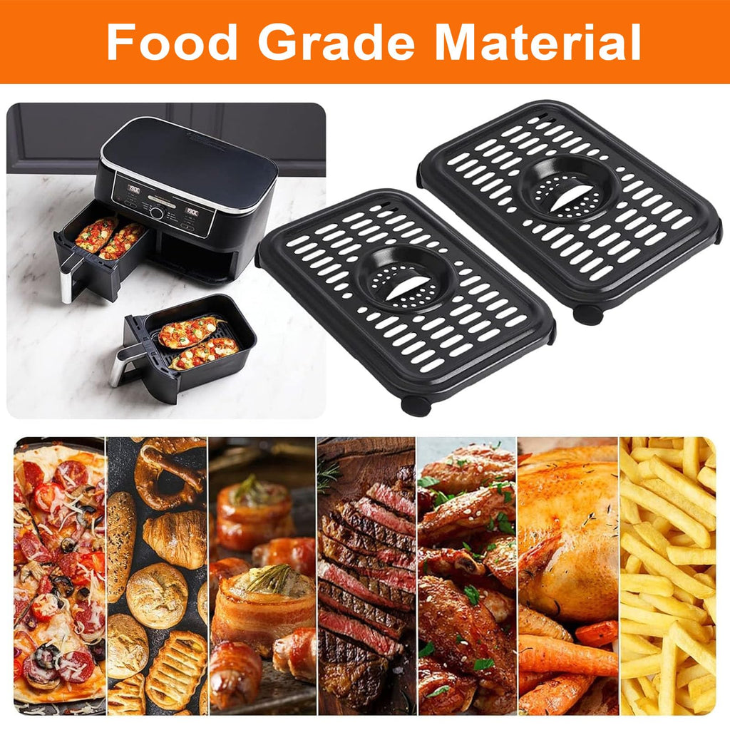 Air Fryer Grill Pan for Ninja Air Fryers, 2 Packs Replacement Air Fryer Crisper Plate Grill Plate Tray Accessories with Rubber Bumpers for Ninja Foodi DZ201 DZ100, Dishwasher Safe