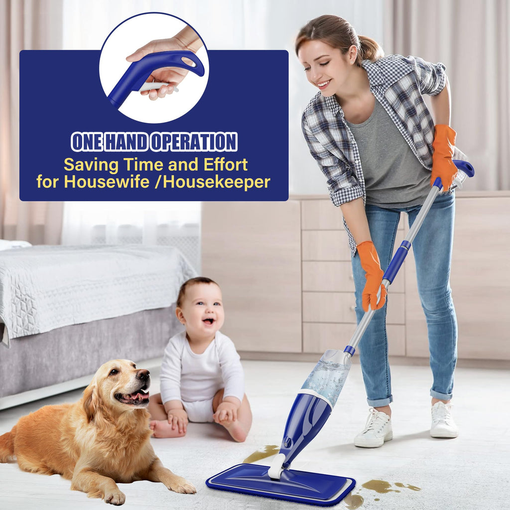 Spray Floor Mops with 3 Reusable Washable Pads for Cleaning Floors - EXEGO Microfibre Floor Mop with Spray Wet Dry Mops Household Flat Mop for Cleaning Laminate Tile Wood Hardwood Ceramic Vinyl