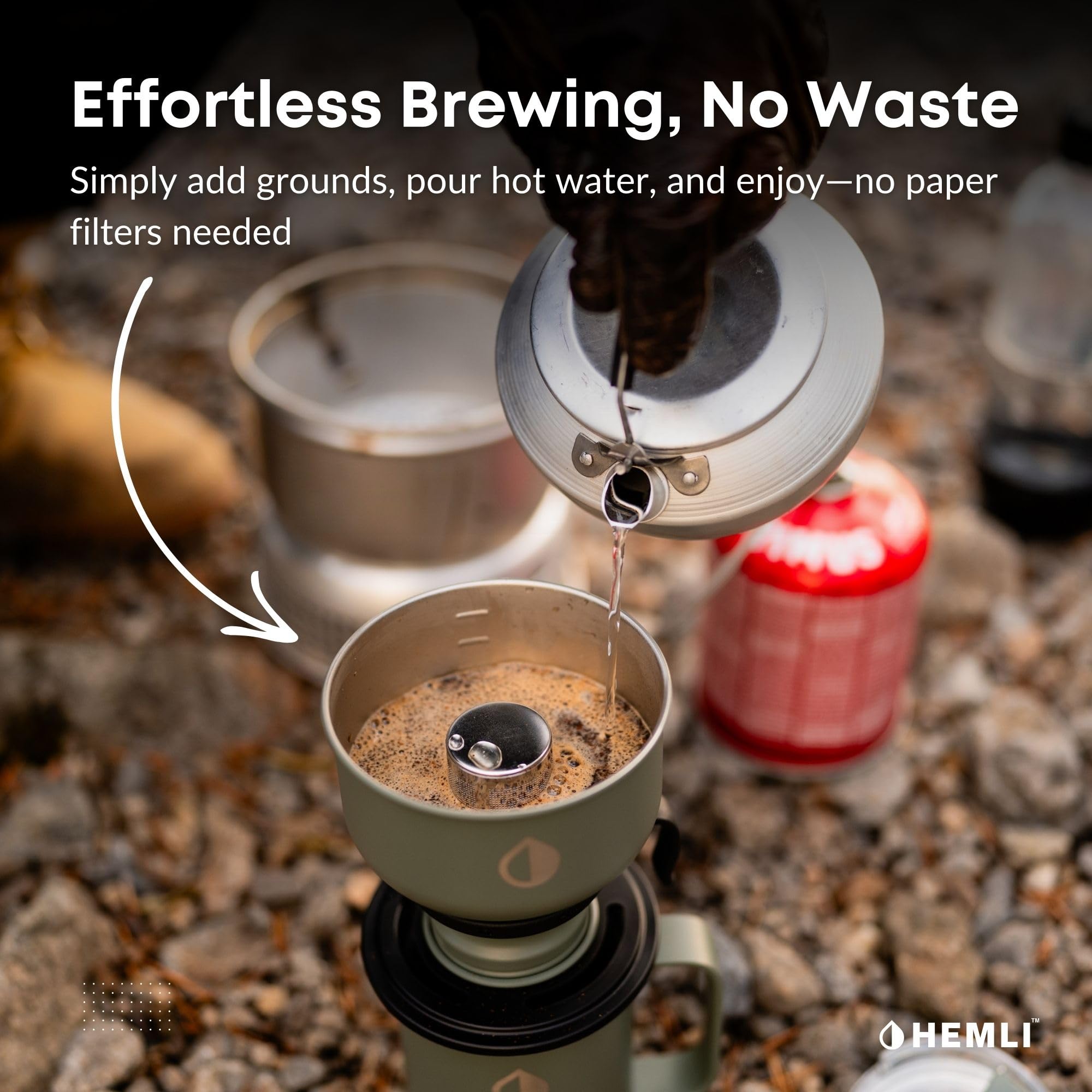 Hemli Pour Over Camp Coffee Maker Set– Vacuum Insulated Mug with Leakproof Lid, Stainless Steel Micro Filter, Scratch-Resistant Finish, Portable Coffee Maker for Camping, Travel & Outdoor Adventures