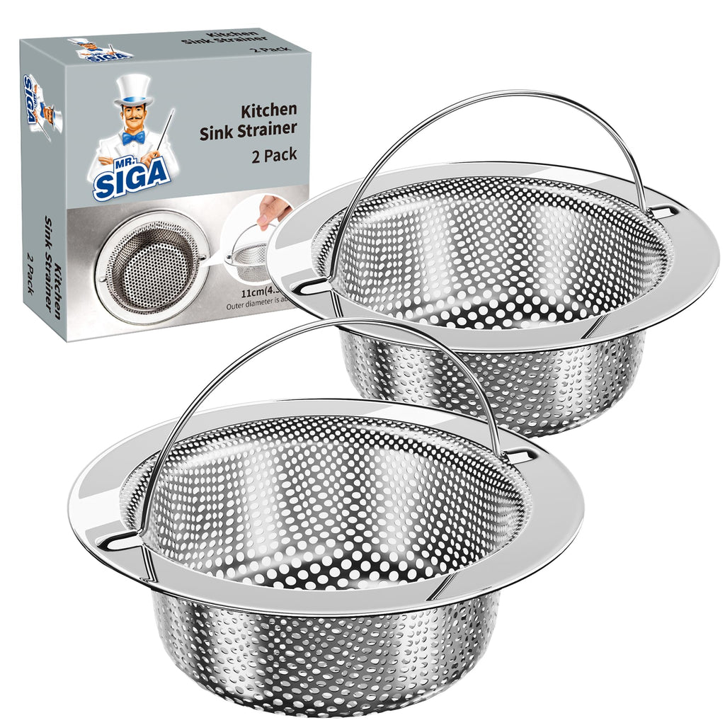 MR.SIGA Kitchen Sink Strainer, Stainless Steel Sink Drain Strainer, Dishwasher Safe, 2 Pack