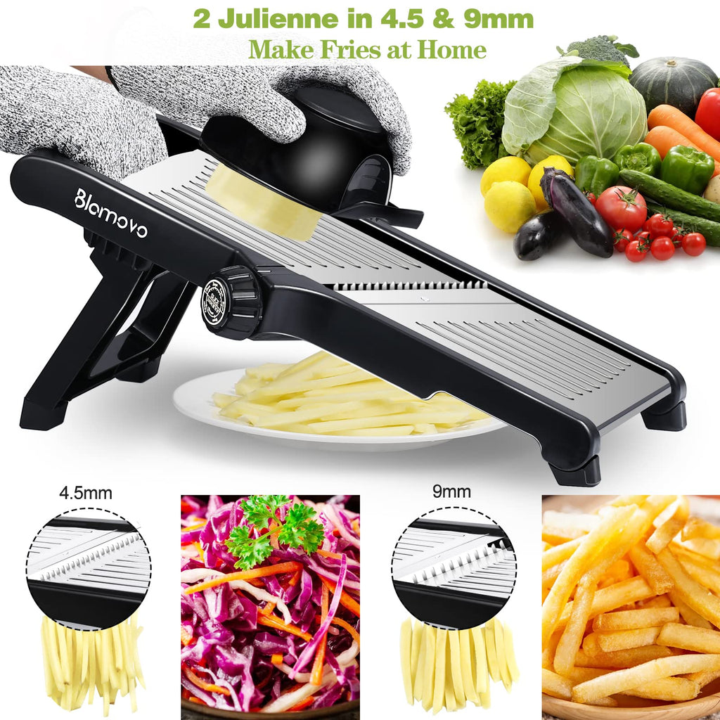Blamovo Mandoline Slicer for Kitchen, Vegetable Mandolin Slicer with Adjustable Thickness by One-Knob Control, Veggie Fruit Potato Slicer Julienne, with Safety Gloves