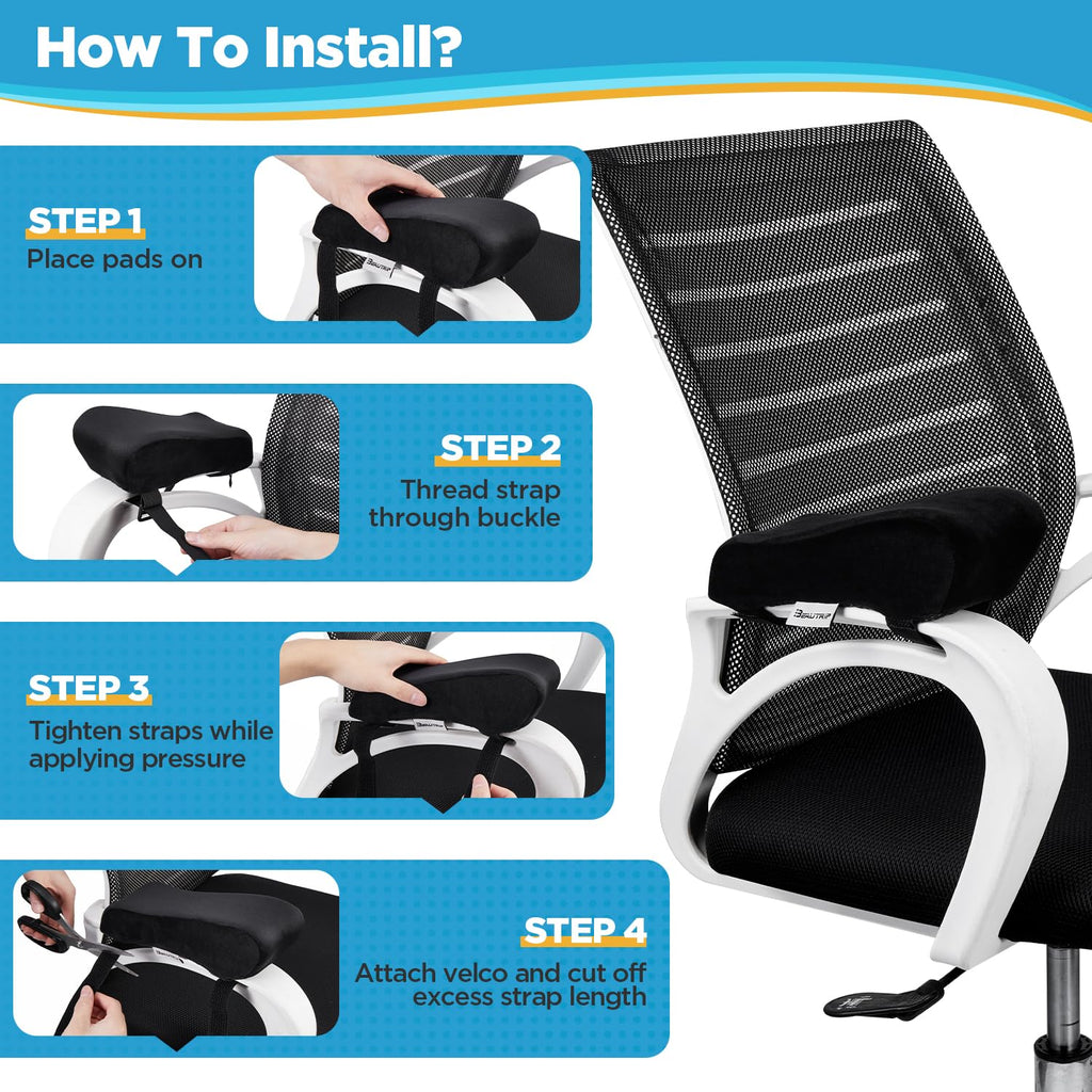 BEAUTRIP Armrest Cushion Office Chair Arm Cushion - Armrest Cushion for Arms and Elbows (Set of 2) (Black with Gel_Velvet)