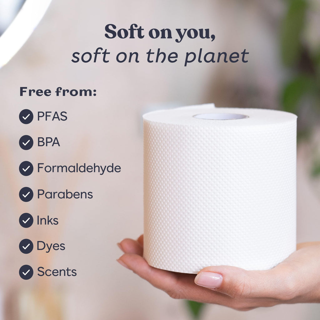 Betterway Bamboo Toilet Paper 3 PLY - Eco Friendly, Sustainable Toilet Tissue - 12 Double Rolls & 360 Sheets Per Roll - Septic Safe - Organic, Plastic Free, Compostable & Biodegradable - FSC Certified