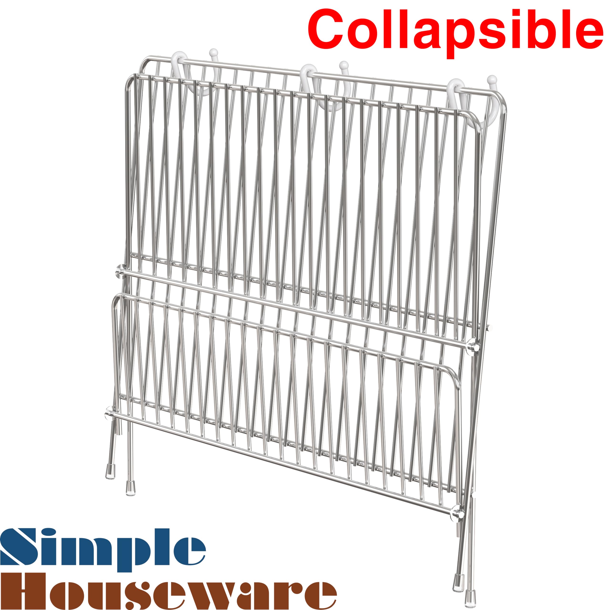 Simple Houseware Folding Dish Drying Rack, 2-Tier Collapsible X-Shape Tableware Drainer for Kitchen Countertop and Compact Storage, Chrome