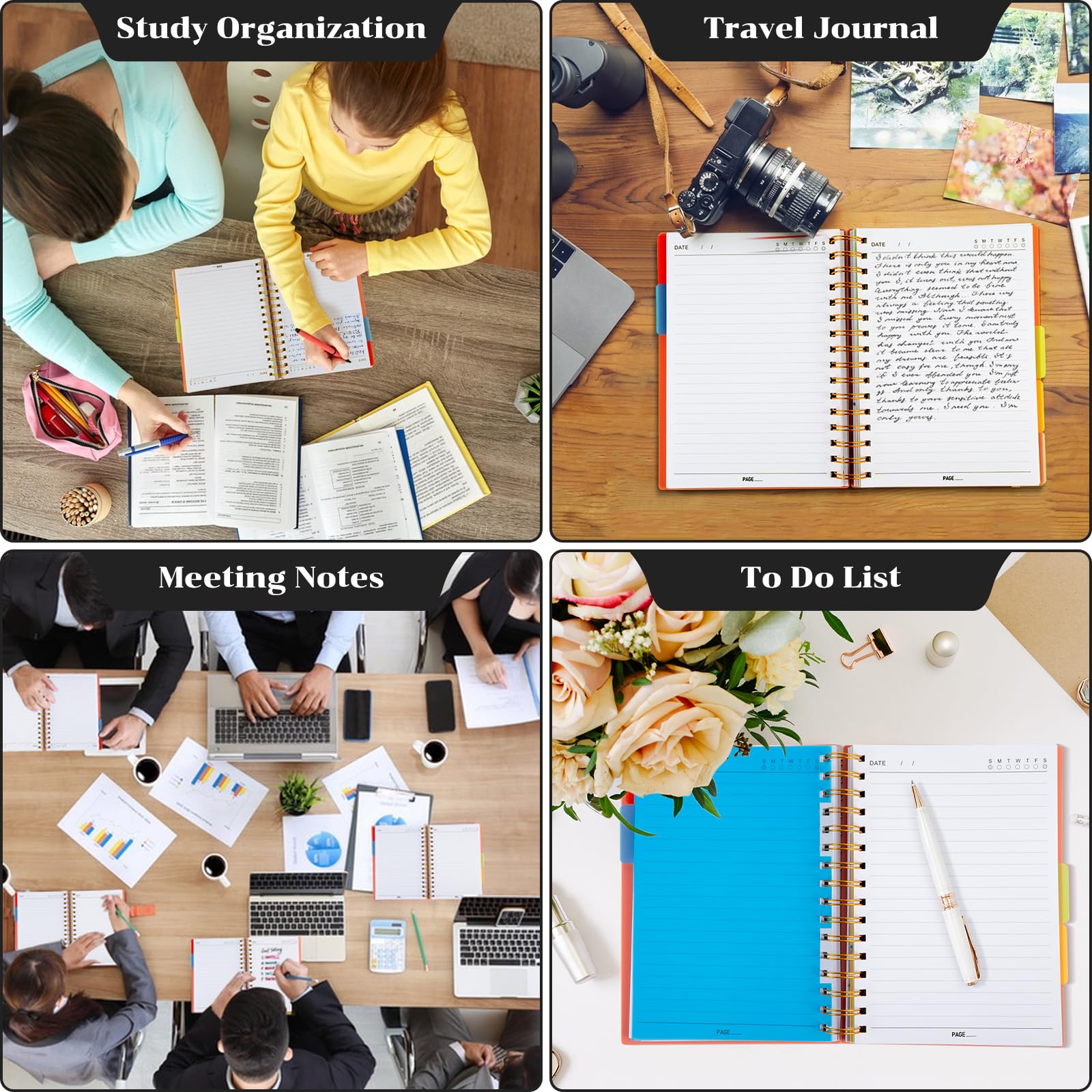 Spiral Notebook, A5 Size 5 Subject Notebooks College Ruled with Tabs and Removable Dividers, 300 Pages 100GSM Thick Spiral Ruled Lined Writing Journal Notebook for Work, School（6.2"x 8.5"）