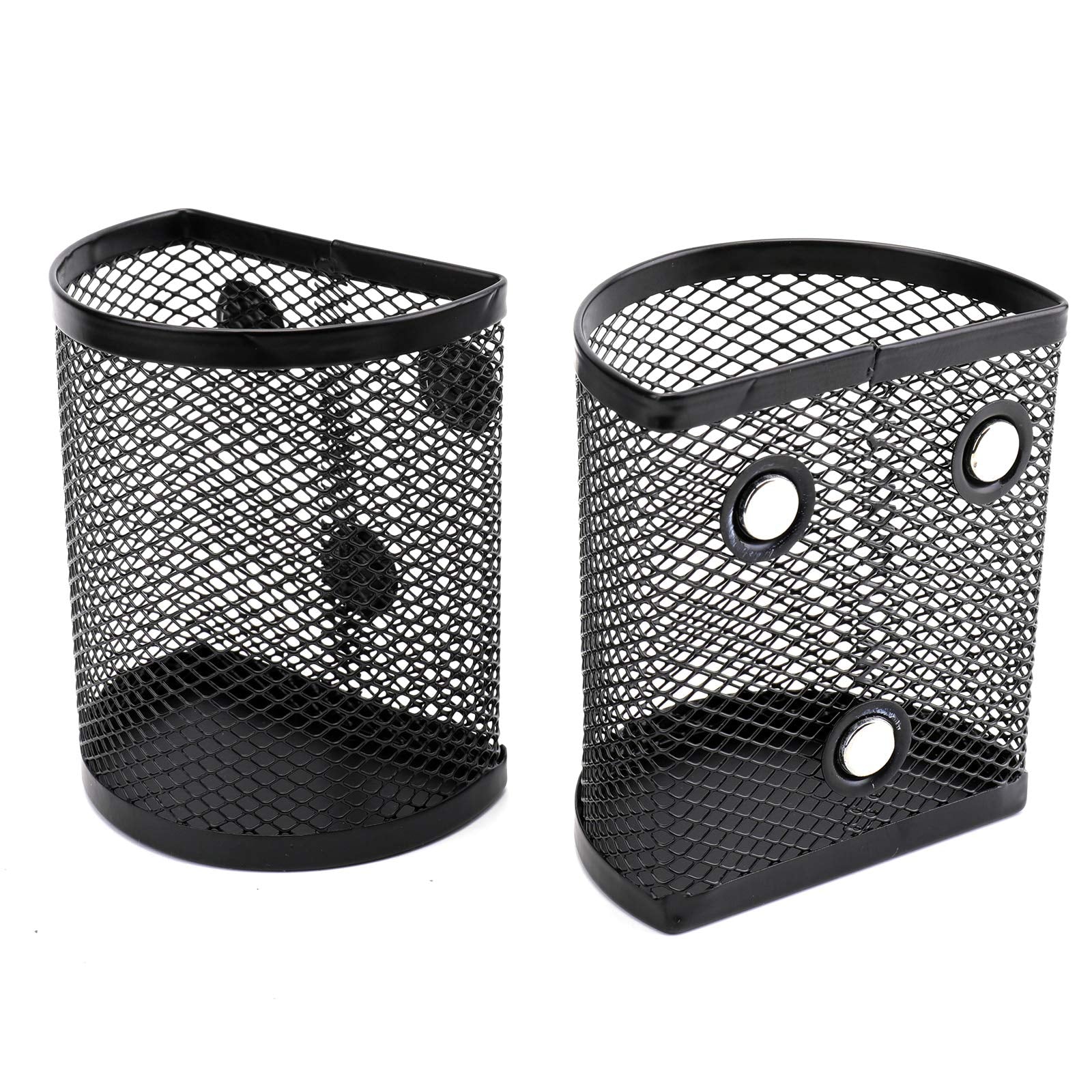 Jucoan 4 Pack Magnetic Pencil Holder Set Including Semicircle Pen Organizer, 3 Slots Mesh Metal Storage Basket with Strong Magnet for Fridge, Locker, Whiteboard
