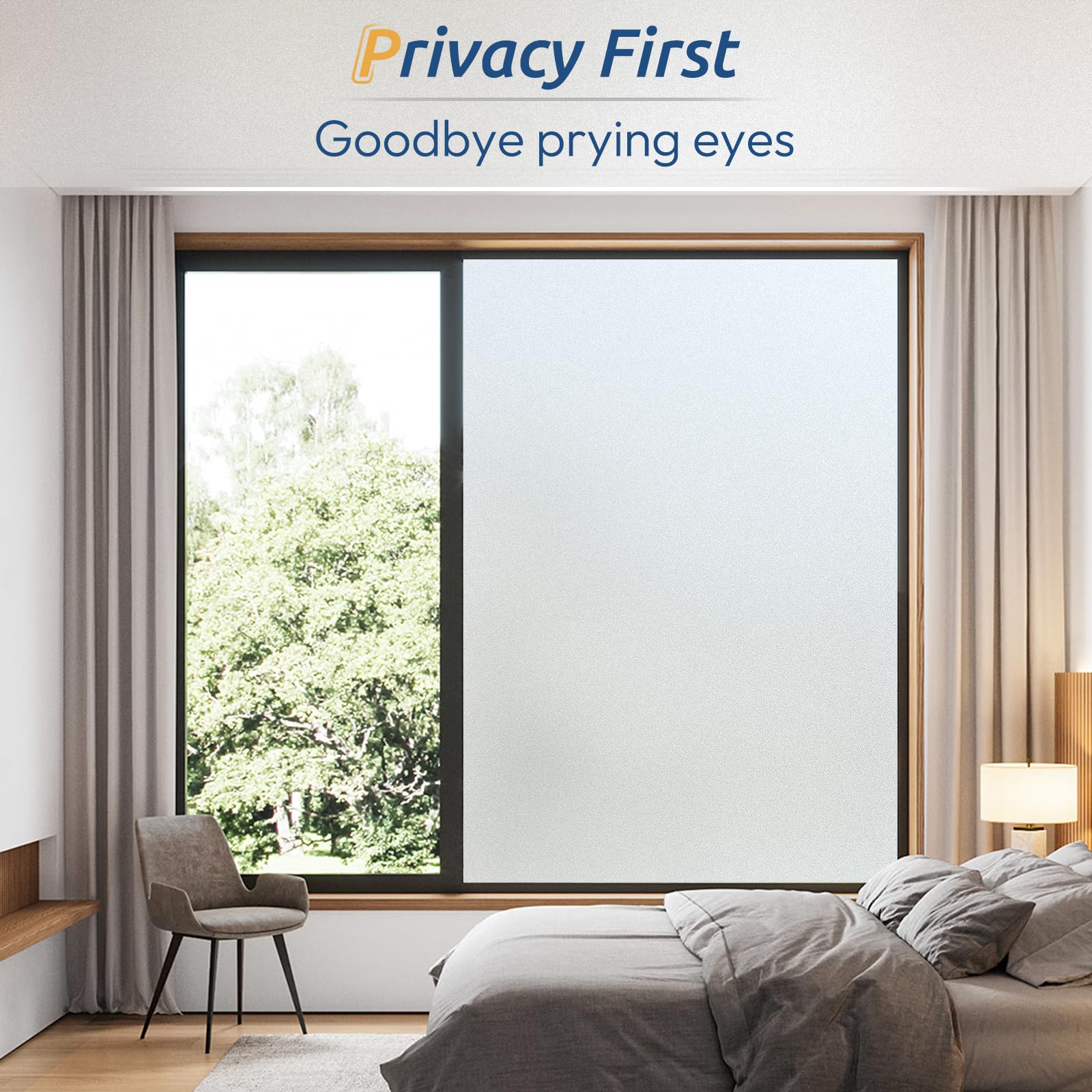 rabbitgoo Window Films for Privacy, Static Cling Frosted Glass Sticker, Non-Adhesive Privacy Film Sun Blocking Window Covering Frosting Vinyl Bathroom Sliding Glass Door, 60 x 200cm, Pure Frosted