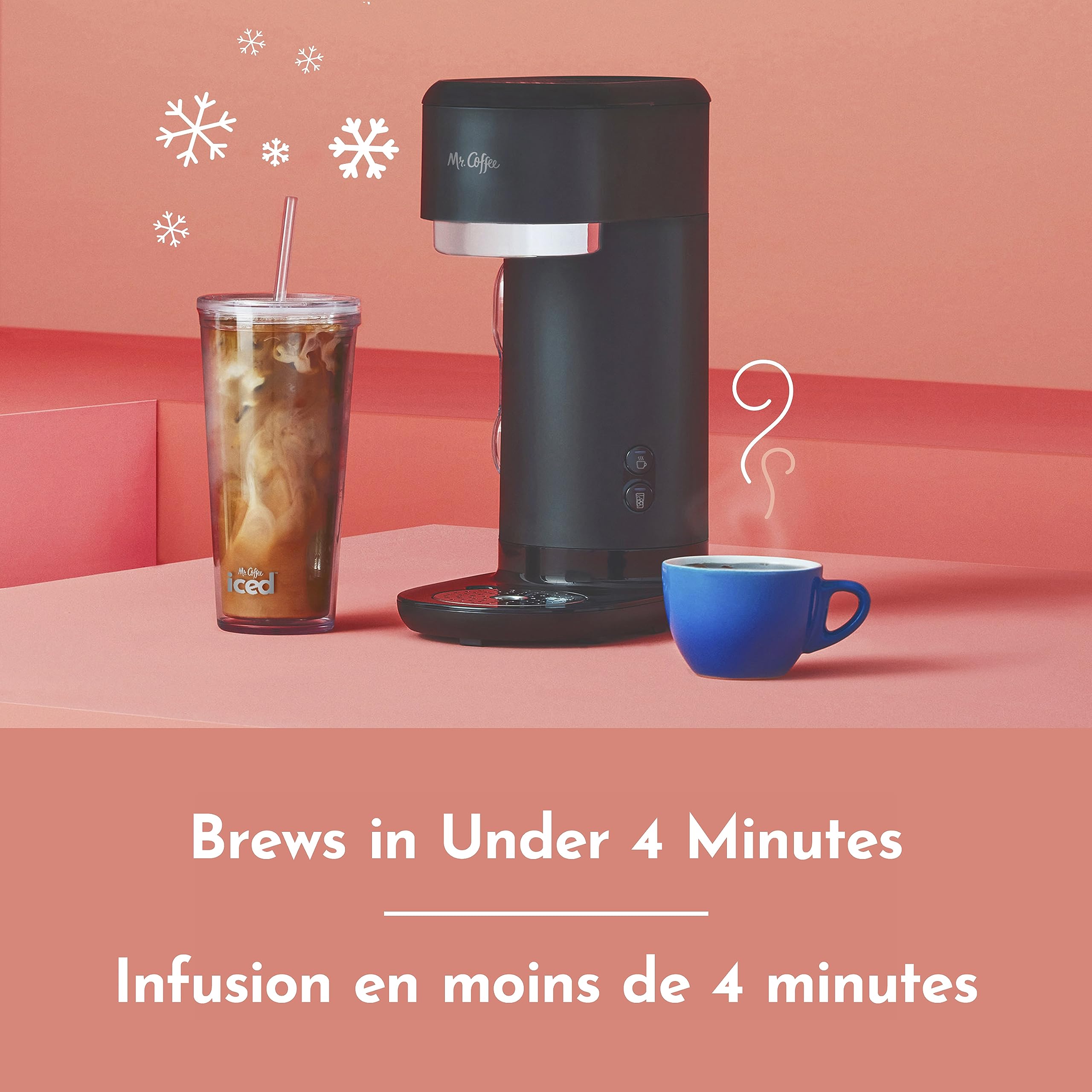 Mr. Coffee Iced and Hot Coffee Maker, Single Serve Coffee Machine with 22-Ounce (591 mL) Tumbler and Reusable Coffee Filter, Black