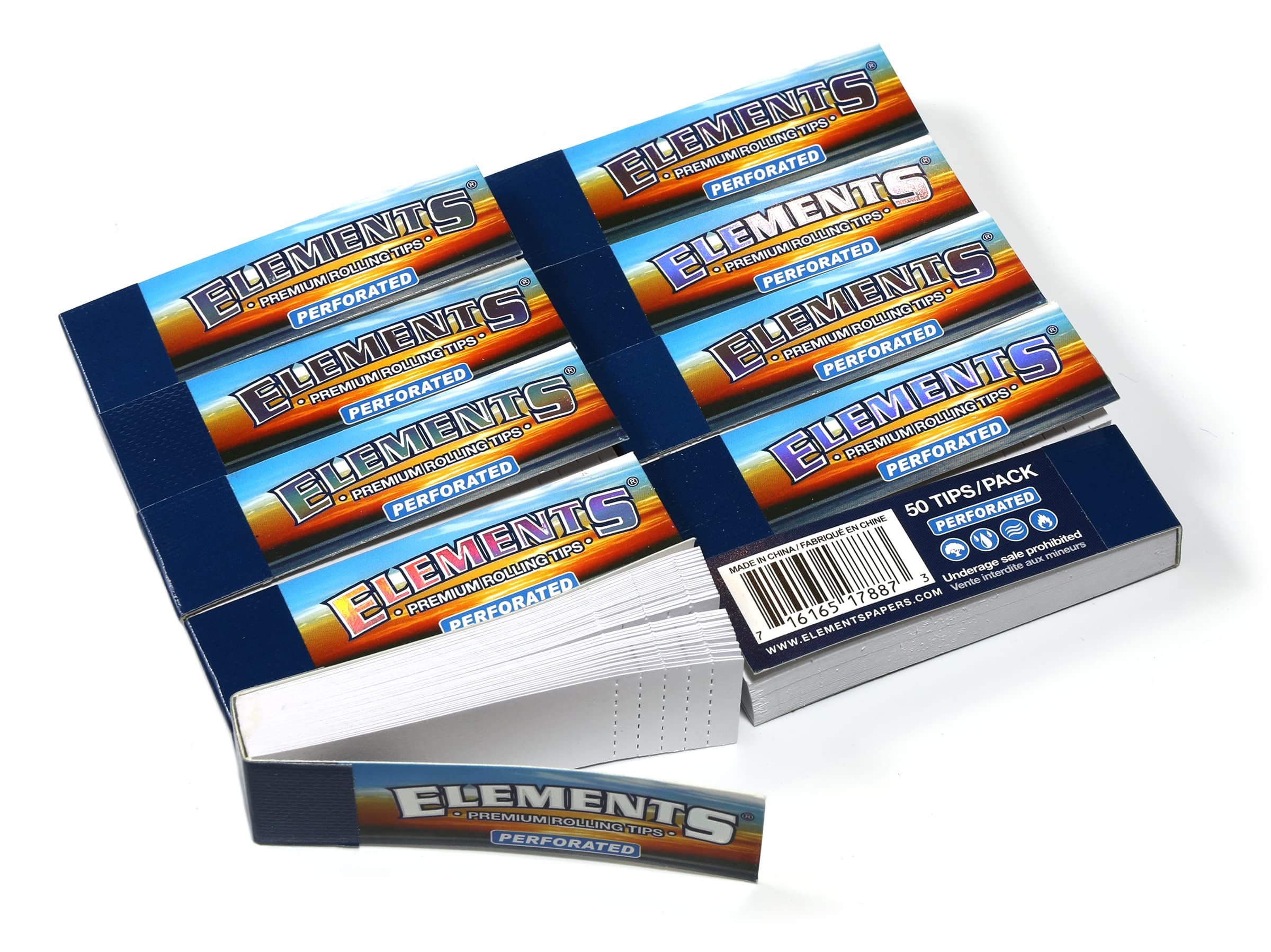 Elements Item 1 Box Tips Perforated Slim/Display=50 Books/BookLets/Filter Tips Box of Booklets 50 X 50 Filter Perforated
