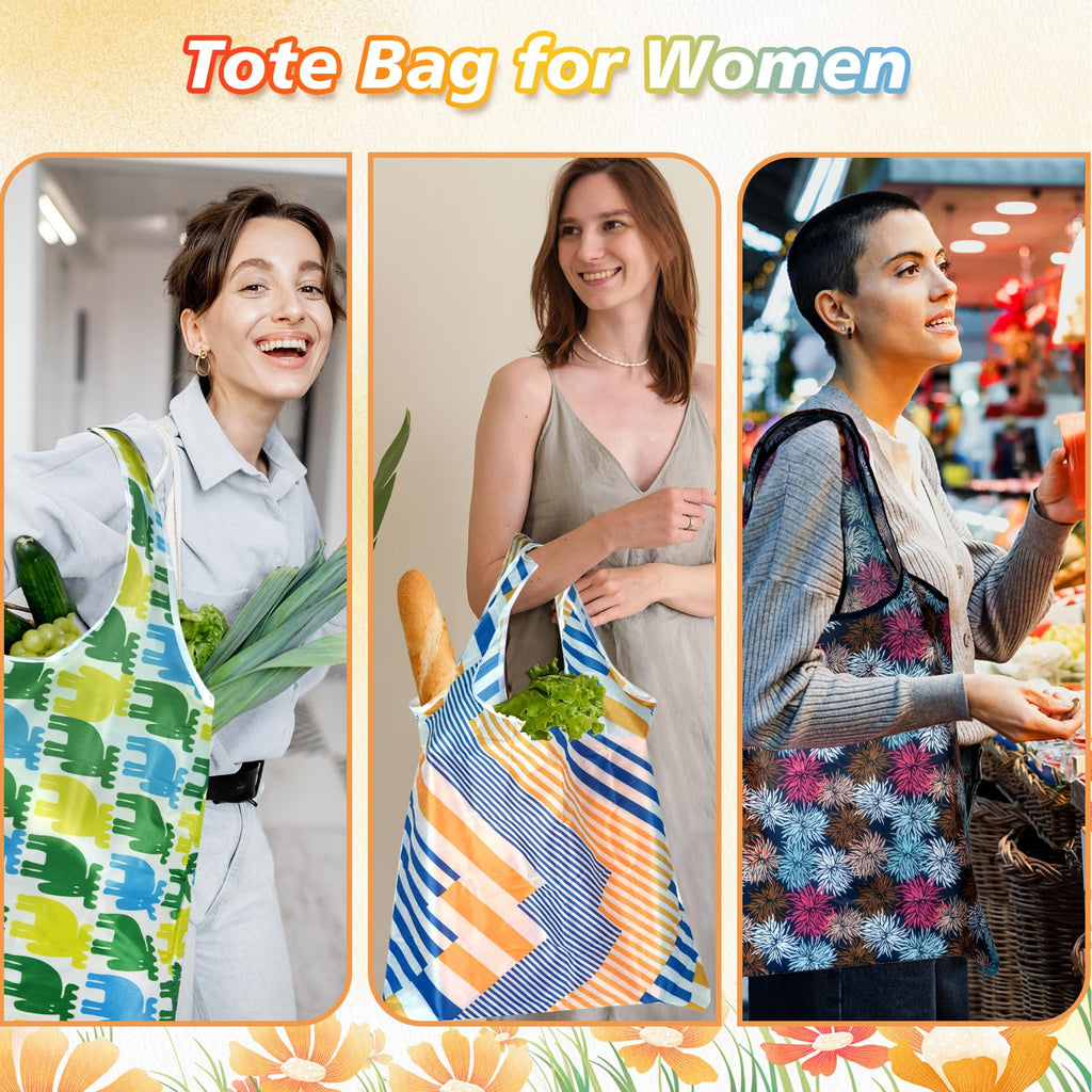 FEPITO 12 Pack Reusable Grocery Bags Shopping Bags 50LBS Foldable Fashion Bags Waterproof Nylon Reusable Grocery Bags
