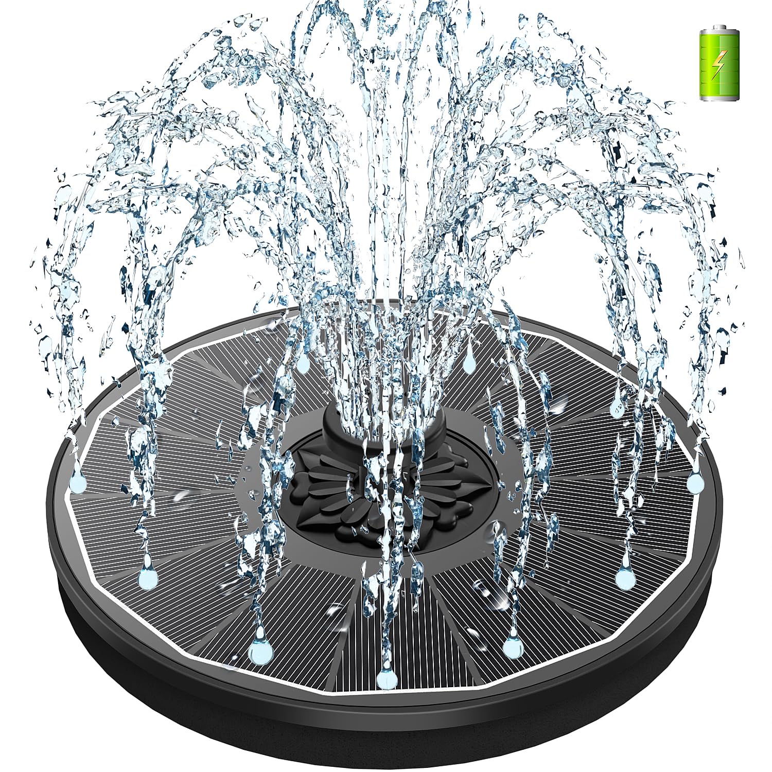 SZMP Solar Bird Bath Fountain, 3.5W Glass Panel Solar Water Fountain Pump 2000mAh Battery 4 Fixed Pipes 7 Nozzles Pool Fountain for Bird Bath Small Pond Garden Décor