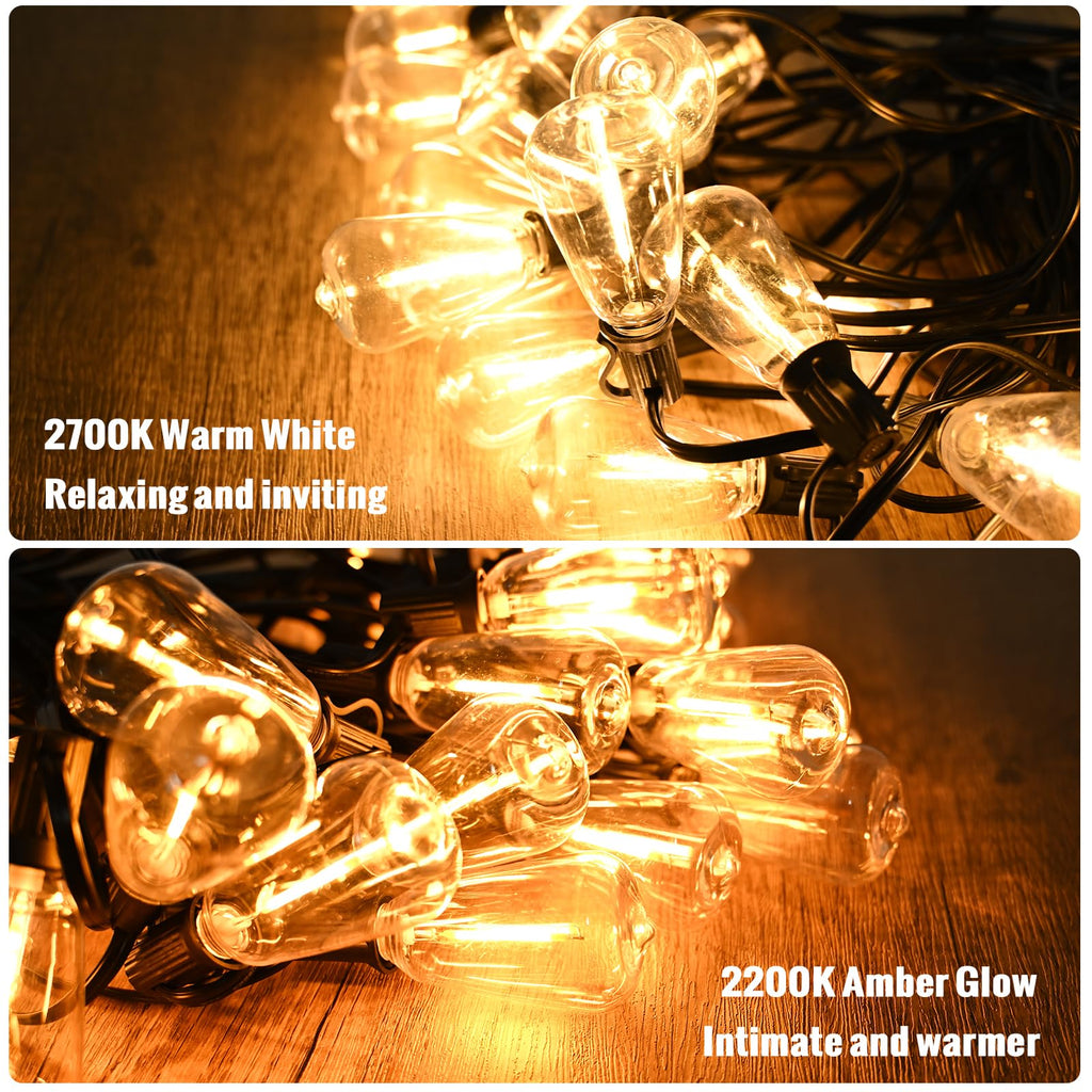 25FT Outdoor String Lights with 12+1 LED Edison Bulbs Dimmable, Waterproof Exterior Patio Lights, Shatterproof Connectable ST38 Hanging Lights for Garden Backyard Balcony Party, 2700K Warm White