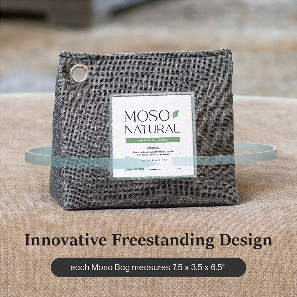 Moso Natural Air Purifying Bag 600g (21oz) Premium Bamboo Charcoal Odor Absorber | Pet Odor Eliminator for Home | Room Deodorizer for Large Spaces, Bedroom, Kitchen, Basement | Unscented Charcoal Bags