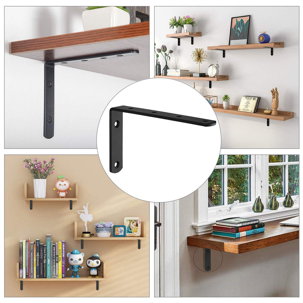 Kamtop 10 PCS L Shelf Brackets, 5 Inch x 3 Inch Heavy Duty Corner Brace, 90 Degree Joint Angle Bracket Wall Hanging L Shape Right Angle Shelf Bracket with Screws, Black