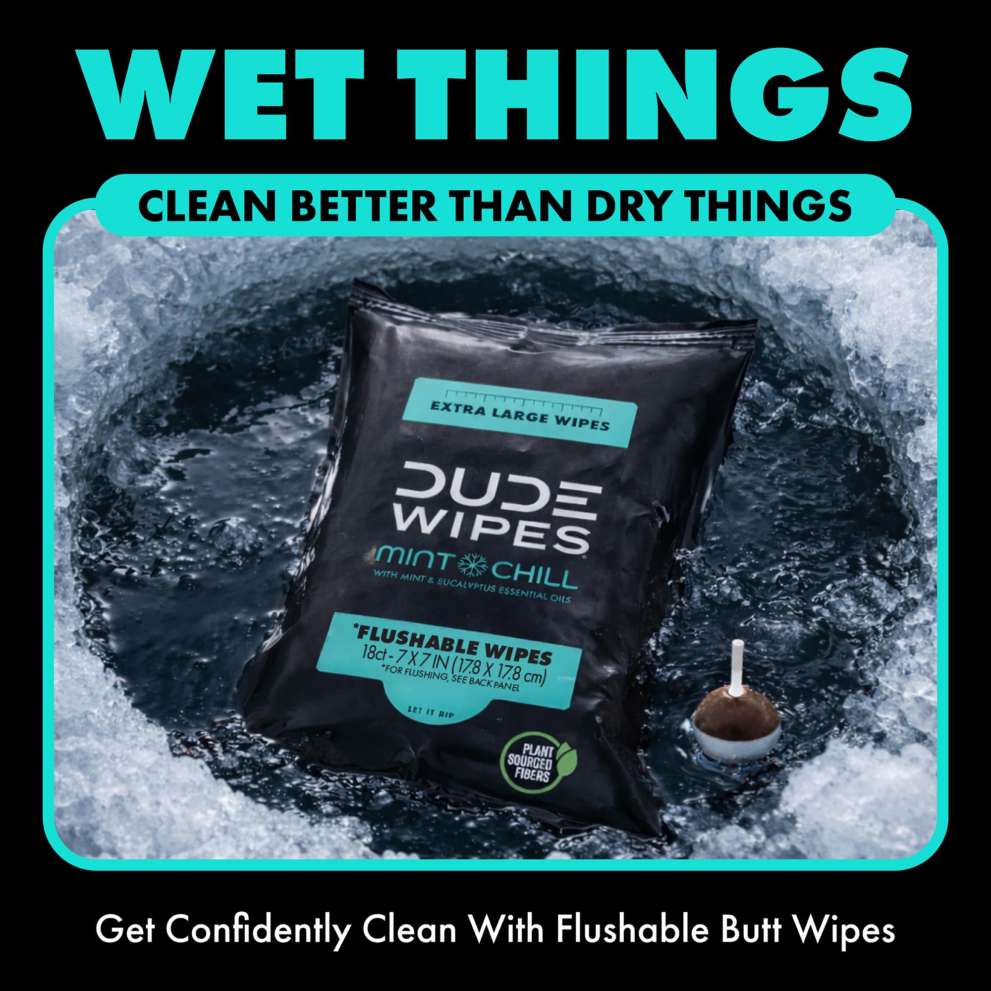 DUDE Wipes - Flushable Wipes Travel Pack - 6 Pack, 108 Wipes - Mint Chill Extra-Large Adult Wet Wipes - Vitamin-E, Aloe Vera, Eucalyptus, and Tea Tree Oils - Septic and Sewer Safe Butt Wipes
