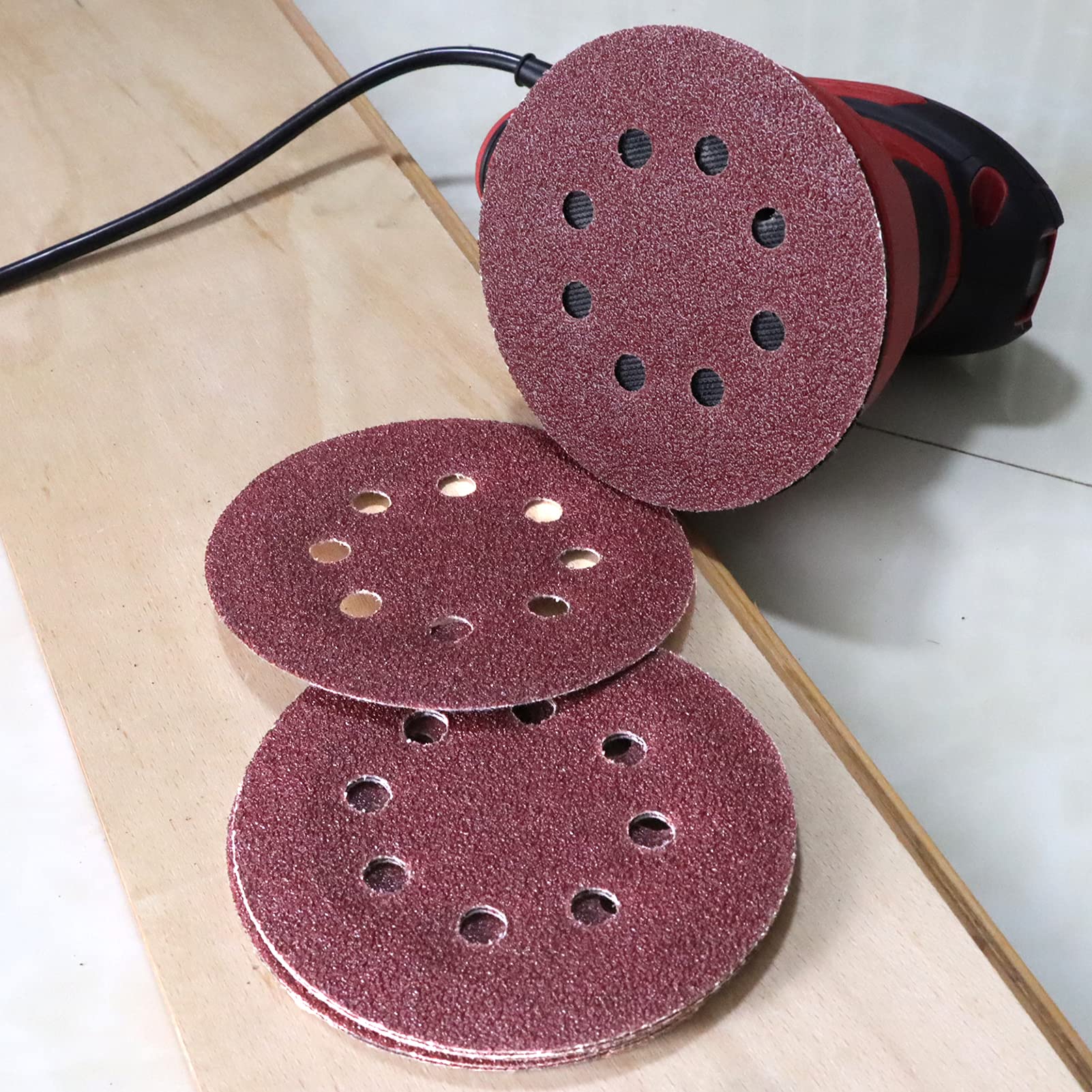 Sanding Discs Set, SIJDIEE 100Pcs 5 Inch 8 Holes 40 Grit Hook and Loop Sandpaper Round Sanding Sheet for Random Orbital Sander and Wood Furniture Finishing, Metal Grinding