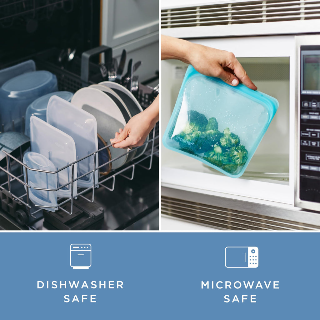 Stasher Premium Silicone Reusable Food Storage Bags, 2-Pack, Blue, Multi-Use Food Storage Bags, Lunch Bag, Travel Containers, BPA Free, Leak-free, Dishwasher-Safe, Eco-friendly