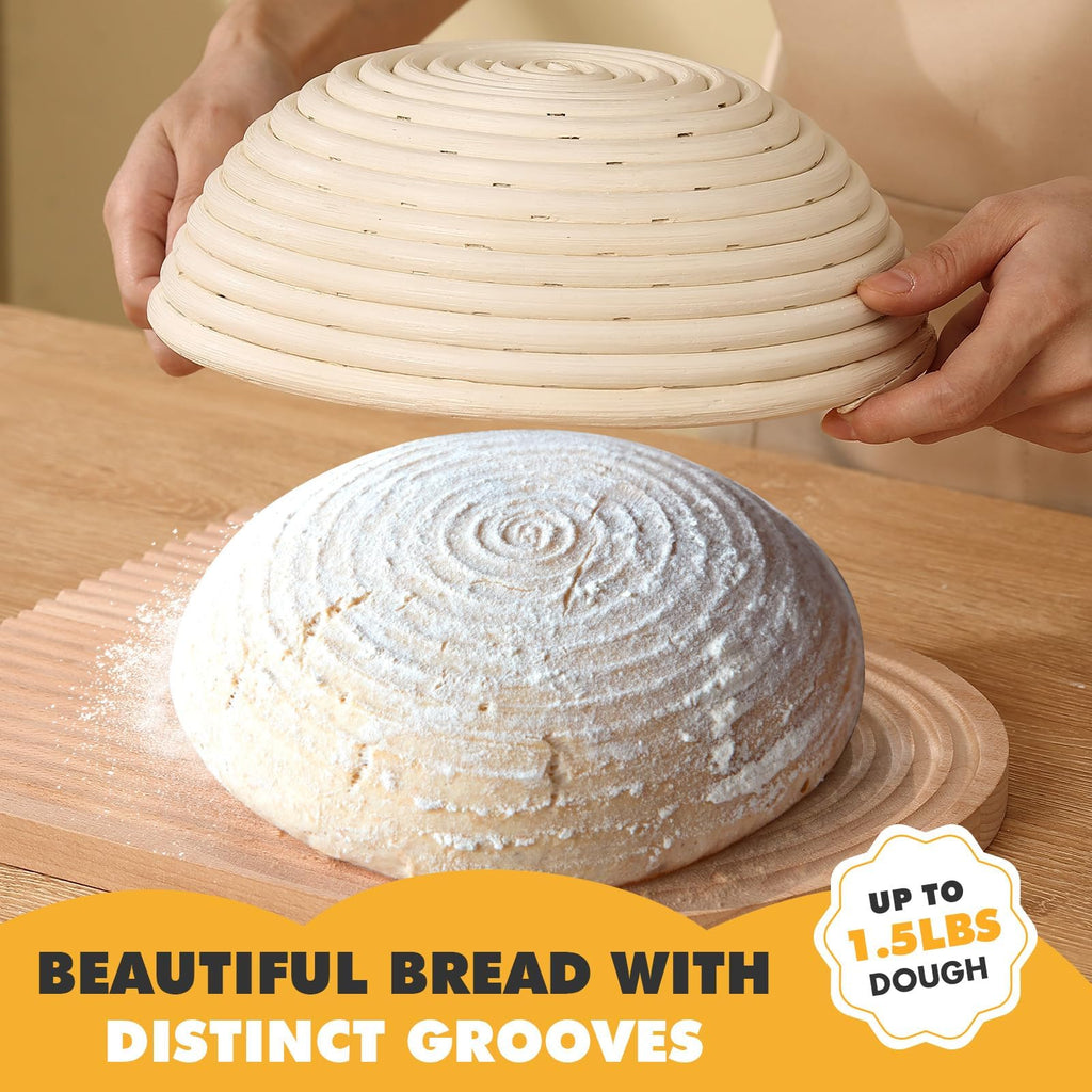 KOACKL Sourdough Bread Starter Kit, 9 Inch Round Sourdough Bread Making Tools Kit Banneton Proofing Basket with Cloth Liners, Sour Dough Baskets Bread Basket for Making Baking