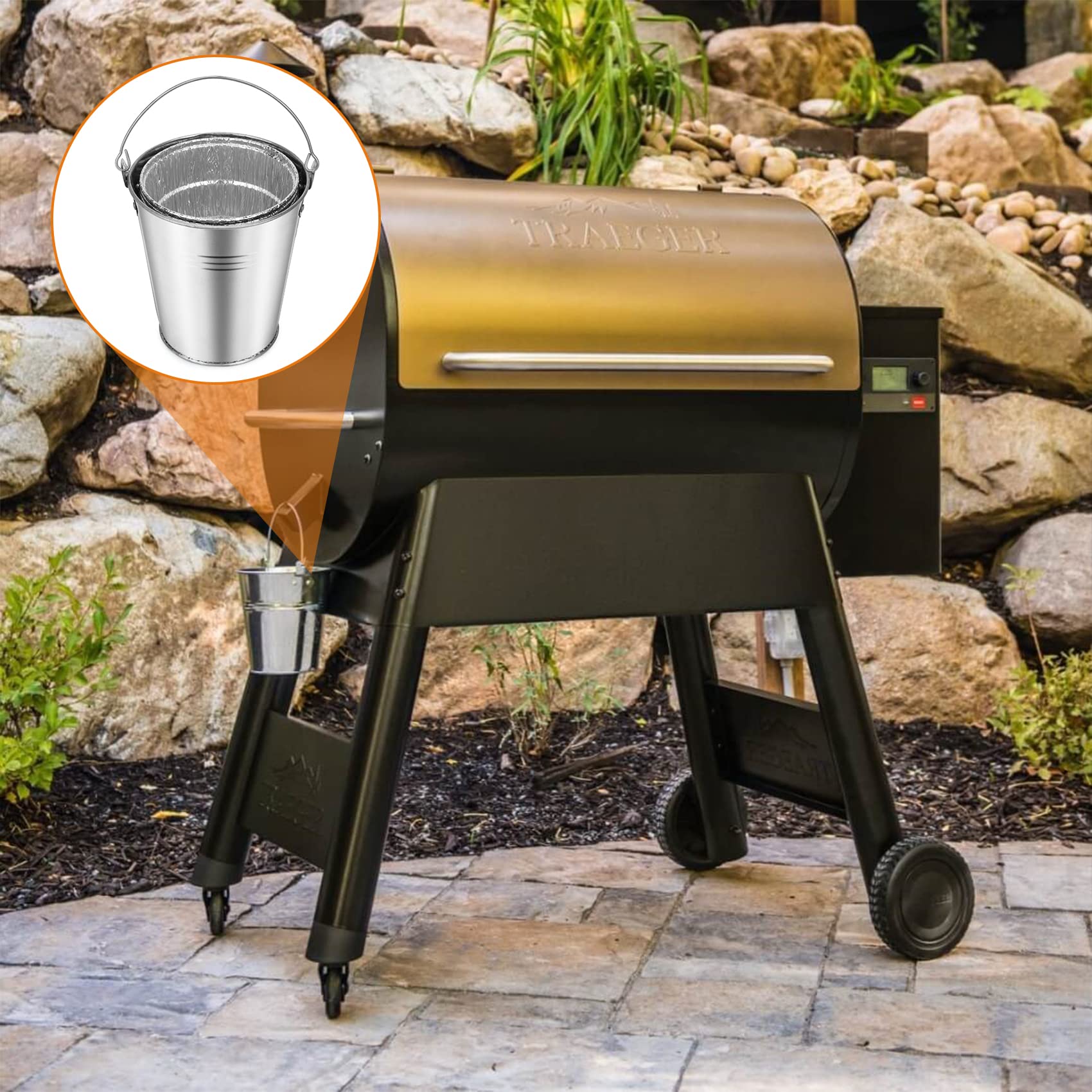 Stanbroil Drip Grease Bucket with 10-Pack Disposable Foil Liners for Wood Pellet Grills Traeger, Pit Boss, Camp Chef, Lousiana and Also Fits Most Other Wood Pellet Grills
