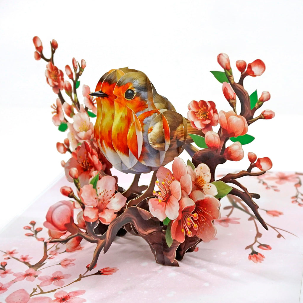 CUTPOPUP Mothers Day Pop Up Card for Mom, 3D Robin Bird Cherry Blossom Greeting Card, Birthday Card for Mom, Grandma, Wife, Floral Card for Women