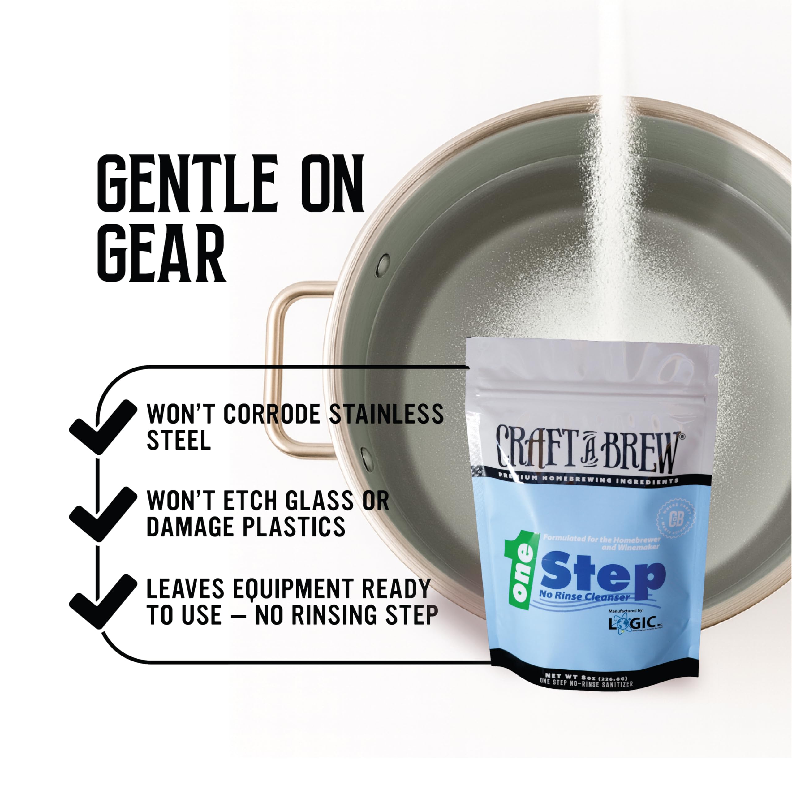 Craft A Brew - One Step No Rinse Cleanser - For Cleaning At Home Brewing Equipment - Non-Foaming Cleanser - Safe & Easy to Use - Home Brewing Supplies - 8 oz