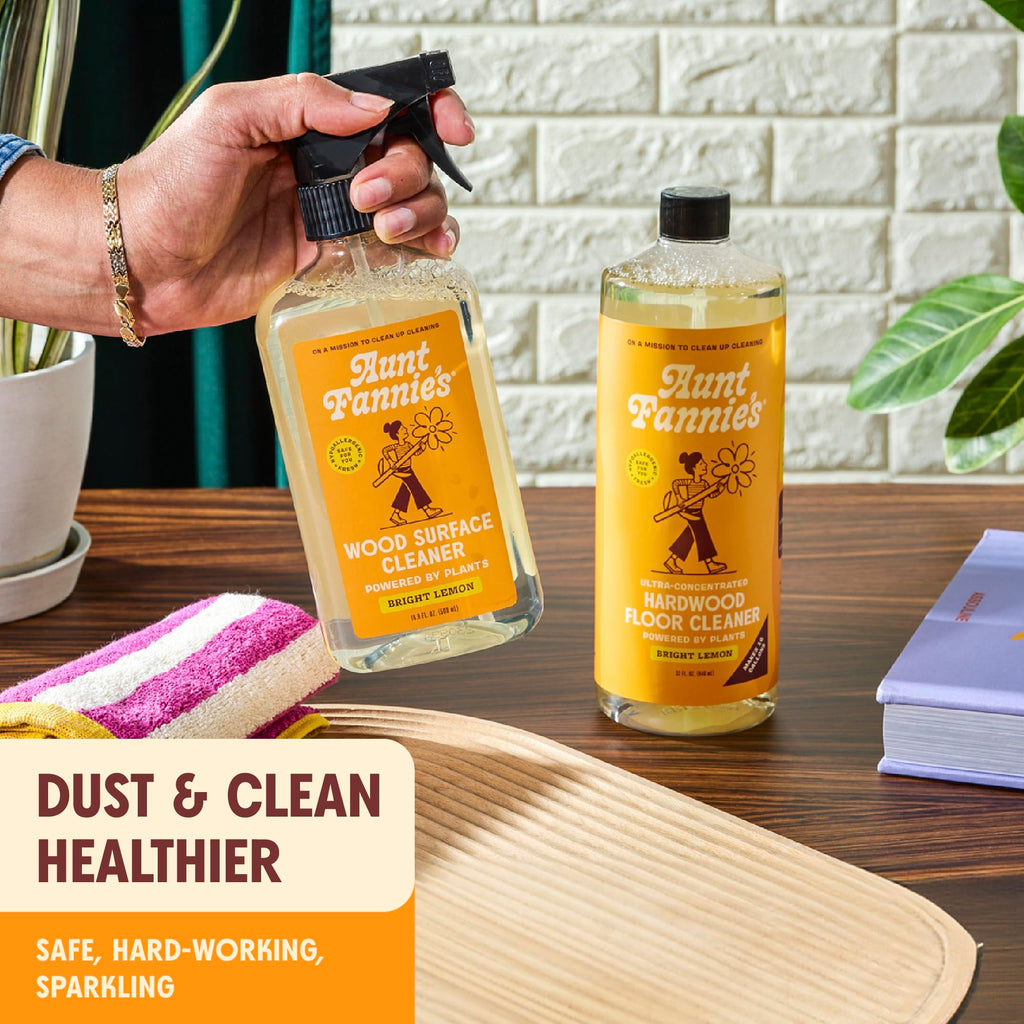 Aunt Fannie's All Purpose Wood Spray Cleaner, No-Wax Formula, Perfect for Wood Tables, Walls, Counters & Shelves, 16.9 Ounces, Lemon Scent (Pack of 1), Packaging May Vary