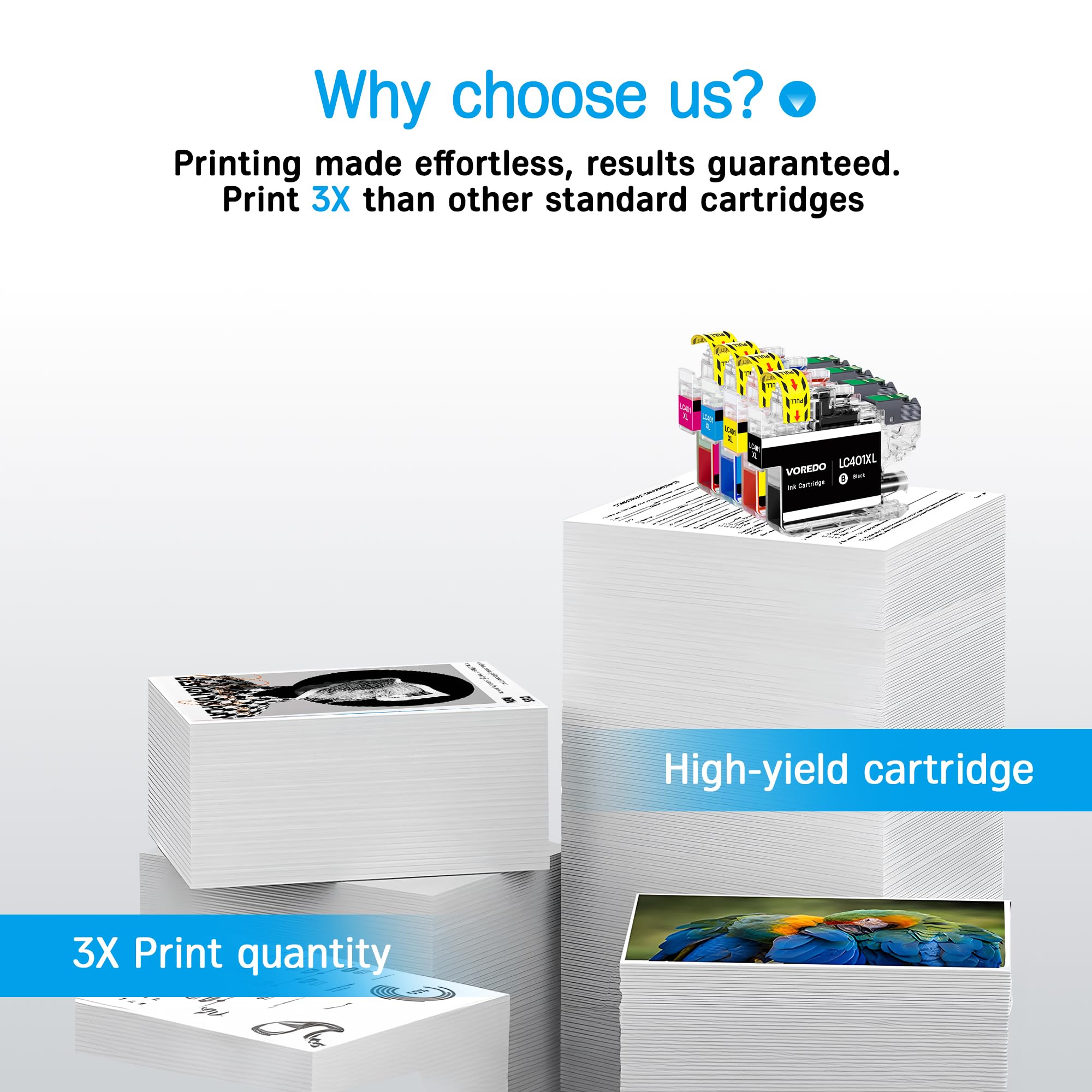 4 Pack LC401 Ink Cartridge LC 401XL Ink Replacement for Brother LC401 XL Ink for Brother LC 401 XL Ink for MFC J1010DW LC401XL for MFC J1012DW J1170DW MFC-J1800DW Printer (Black Cyan Magenta Yellow)