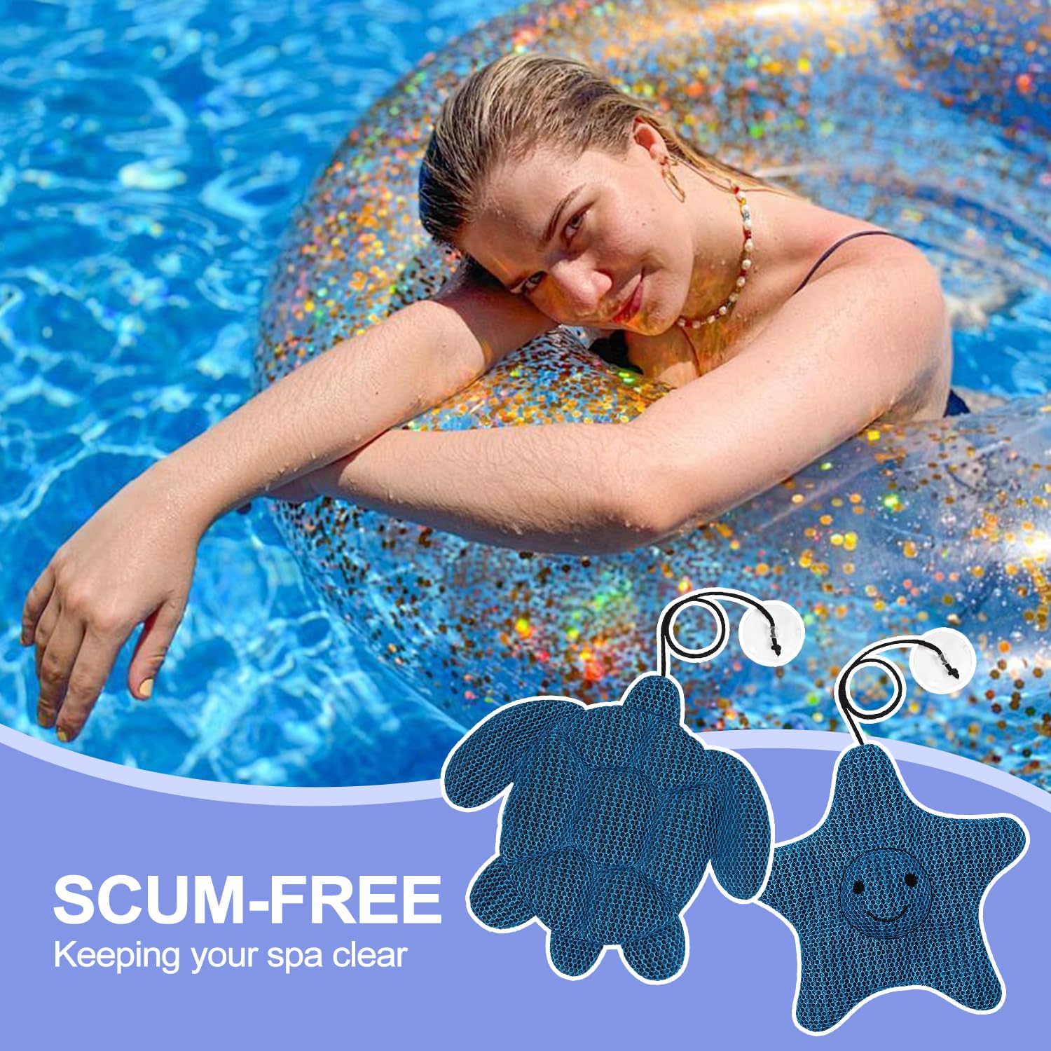 2 Pcs Hot Tub Sponge Scum Absorber, Scum Turtle Hot Tub Cleaner Hot Tub Sponges to Soak up Oil, Reusable Scum Collector Sponge for Pool and Spa, Removes Oils, Dirt, and Debris