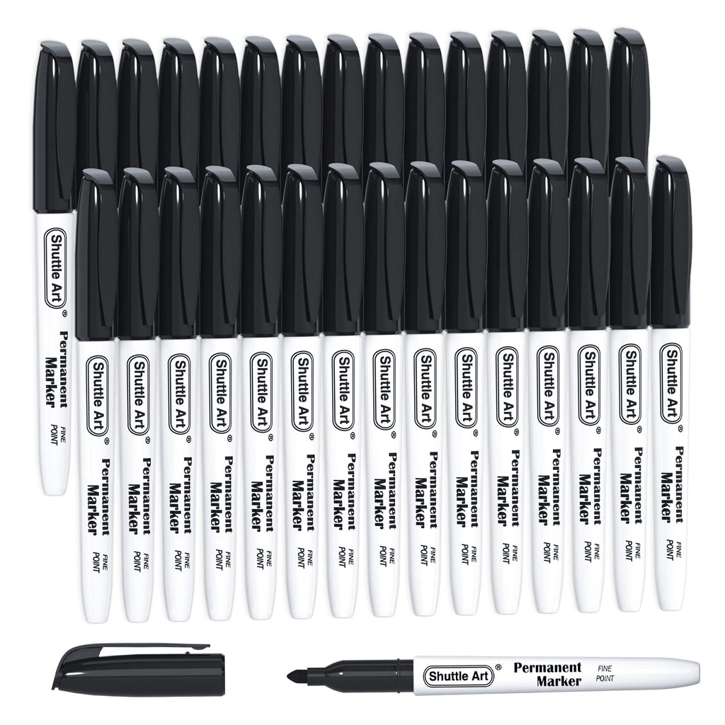 Shuttle Art Permanent Markers, 30 Pack Black Permanent Marker set,Fine Point, Works on Plastic,Wood,Stone,Metal and Glass for Doodling, Marking…