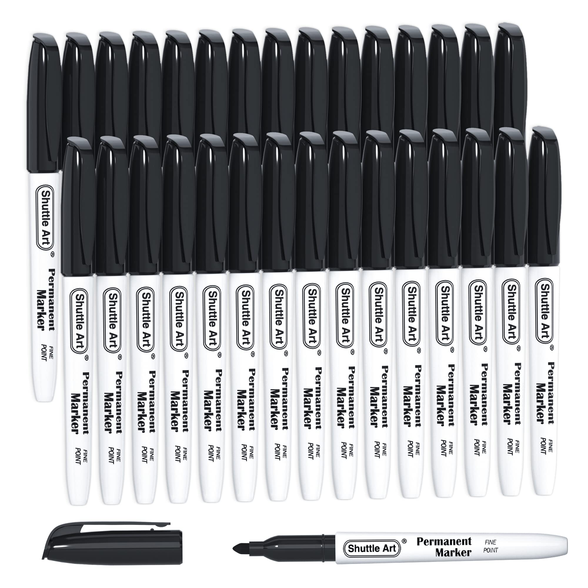 Shuttle Art Permanent Markers, 30 Pack Black Permanent Marker set,Fine Point, Works on Plastic,Wood,Stone,Metal and Glass for Doodling, Marking…