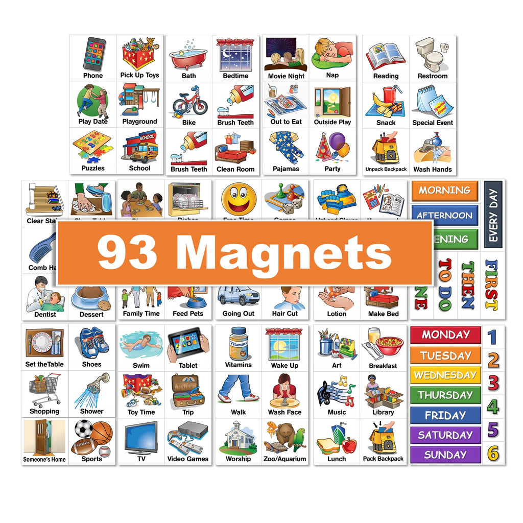 SchKIDules® 93 Pc Home Collection Combo Pack for Visual Schedules, Kids Calendars and Behavior Charts: 72 Home-Themed Activity Magnets Plus 21 Headings Magnets (2nd Ed)