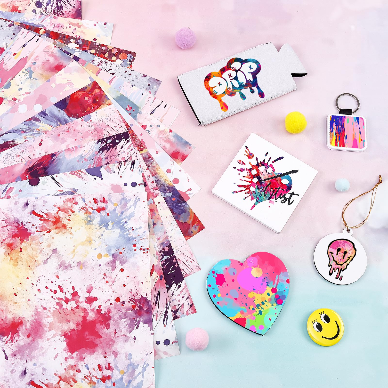 HTVSTD Paint Splatter Sublimation Ink Transfer Sheets-15pcs 12'' x 10''Watercolor Patterned Sublimation Transfer Paper for Mugs DIY