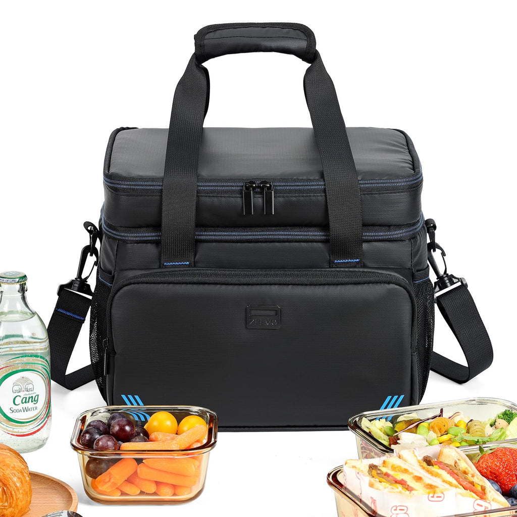 ZEEMO 19L Soft Cooler Bag, Insulated Lunch Box & Ice Chest, Double Leakproof Layers, Waterproof Collapsible Cooler Case for Work & Outdoor Travel, Black