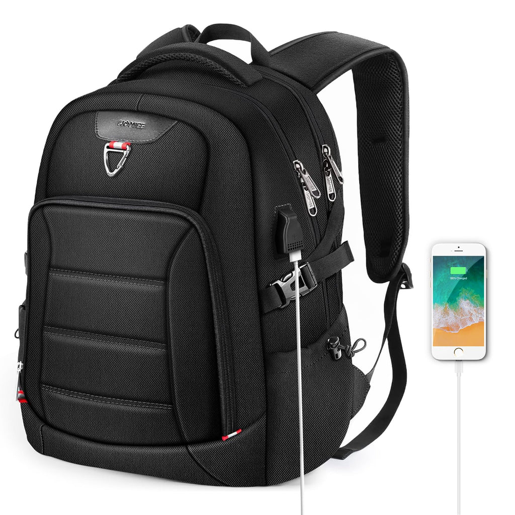 HOMIEE 17.3 Inch Travel Backpack, Large Capacity Breathable Loptop Backpack, Backpack with USB Charging Port for Business Travel School, Black