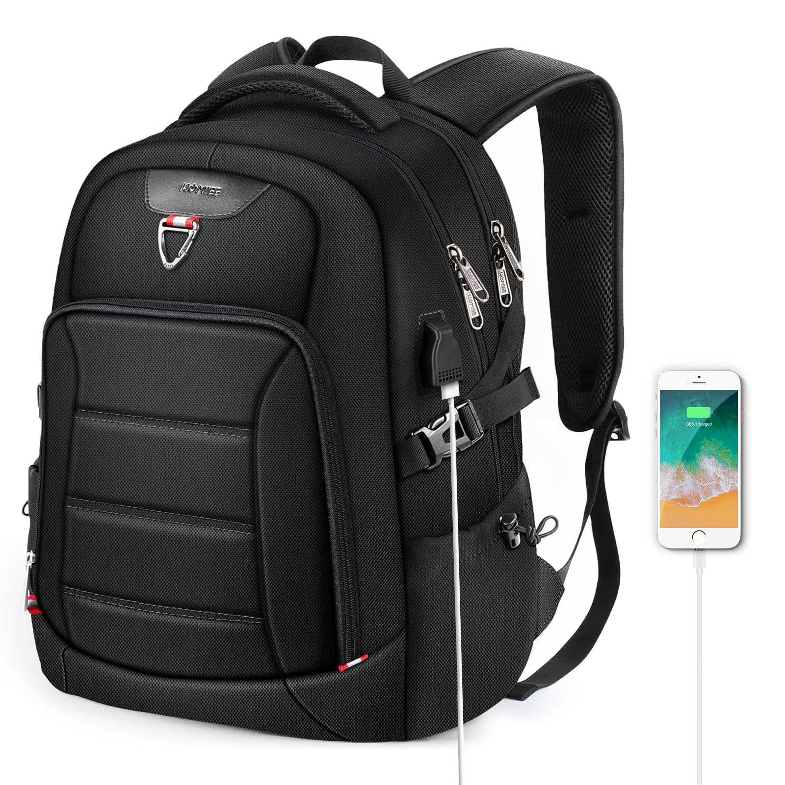 HOMIEE 17.3 Inch Travel Backpack, Large Capacity Breathable Loptop Backpack, Backpack with USB Charging Port for Business Travel School, Black