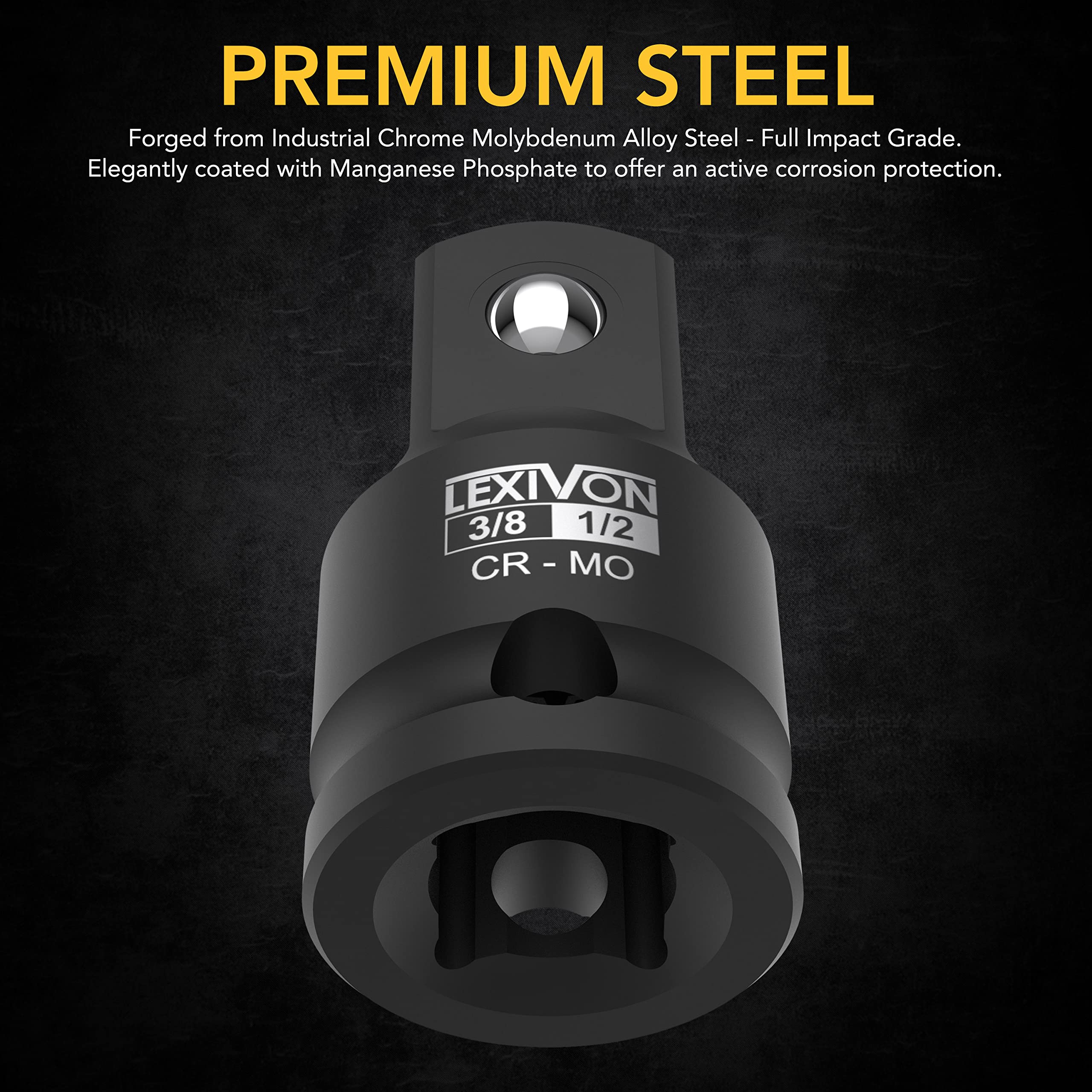 LEXIVON Impact Socket Adapter and Reducer 4-Piece Set | 1/4" - 3/8" - 1/2" Impact Driver Conversions, Chrome Molybdenum Alloy Steel (LX-112)