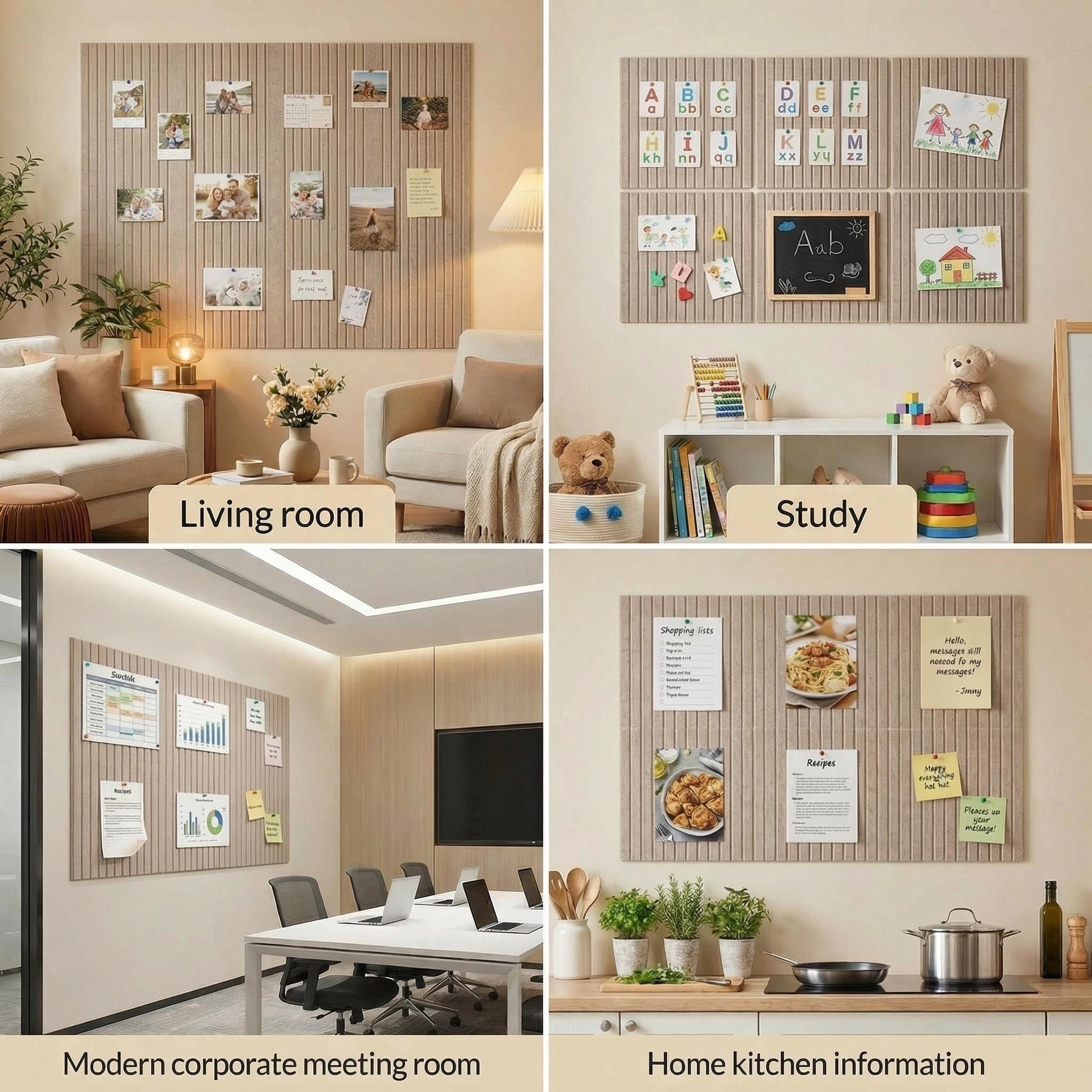 MegaBlues Large Felt Bulletin Board 48" x 36" Cork Board Alternative-12 Pack with 72 Safe Removable Adhesive Tabs, Cork Boards for Walls Cork Board for Home Office Classroom Pin Board (Taupe)