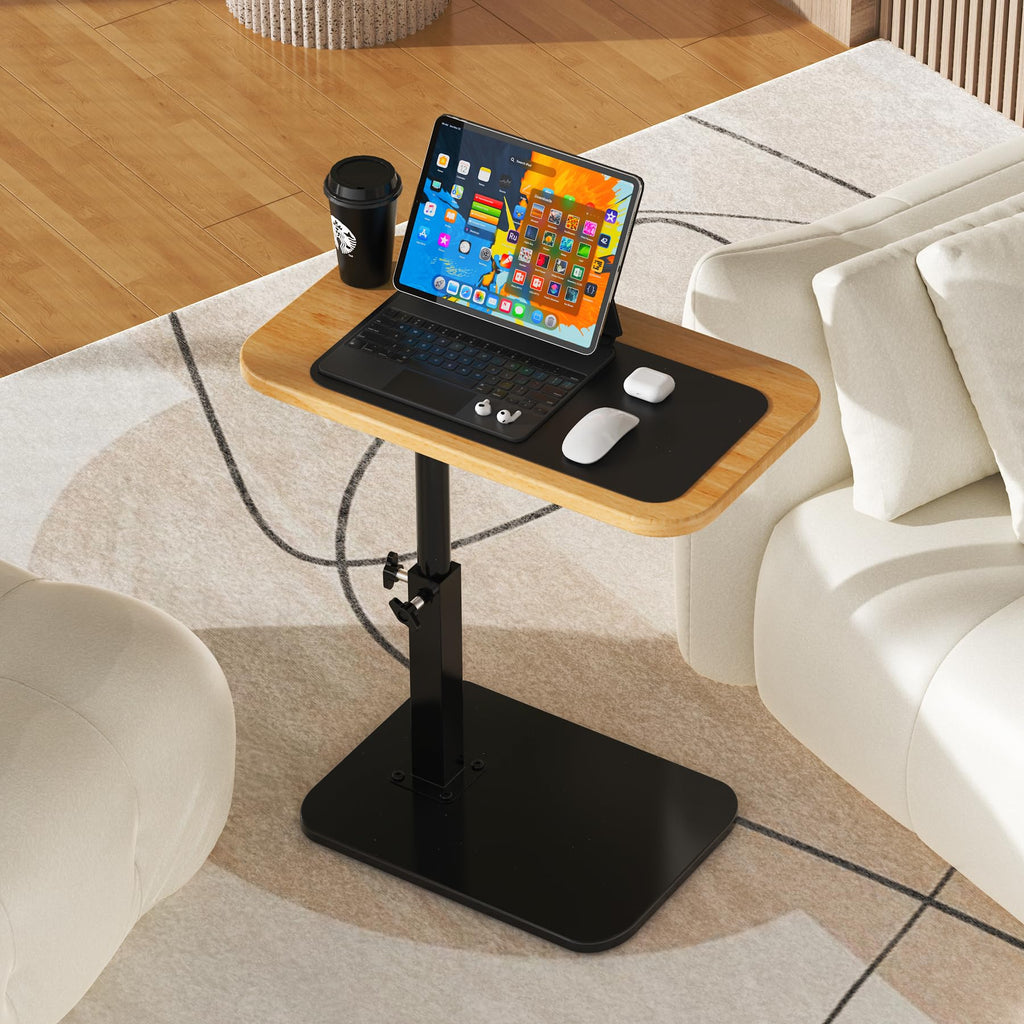 Botion Adjustable Height C-Shaped Table, 360° Swivel TV Tray, TV Tray for Couch, Bedside and Living Room, Couch Table with Metal Pillar(Nature)