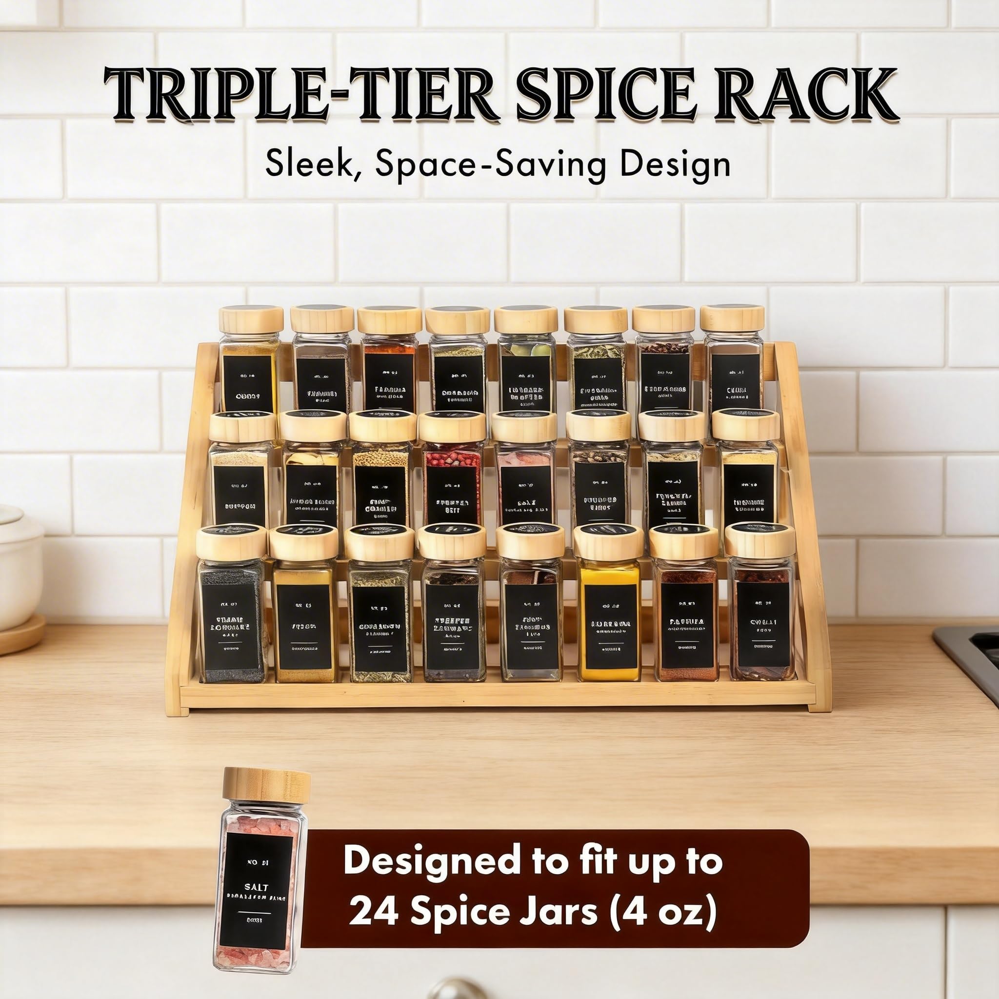 MNADSFKJ Bamboo Tiered Spice Rack, for Countertop Spice Organizer for Pantry Spice Shelf Organizer Kitchen Spices Rack，Cabinet spice rack，Cabinet seasoning rack,Bamboo