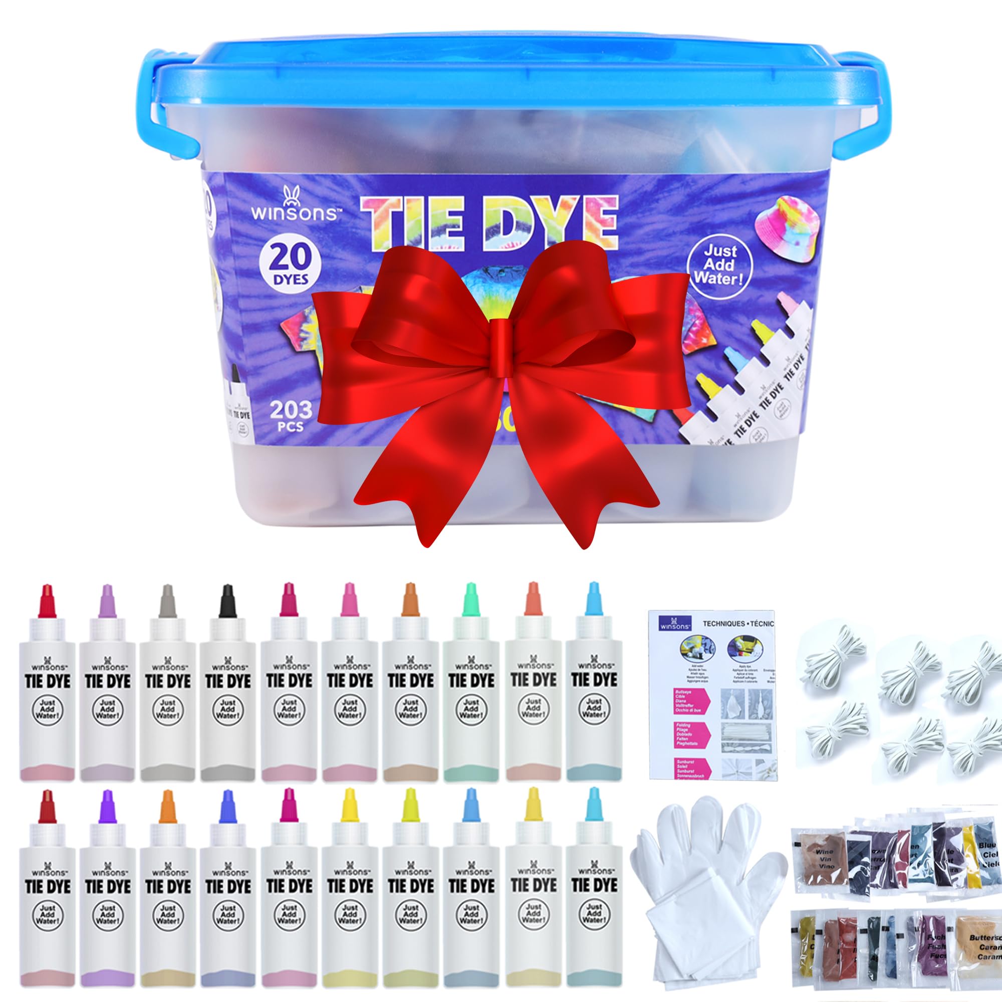 WINSONS Tie Dye Kit, 20 Colours Non Toxic Permanent Fabric Dye Art Set for Kids Women for Homemade Party Creative Group Activities DIY Gift