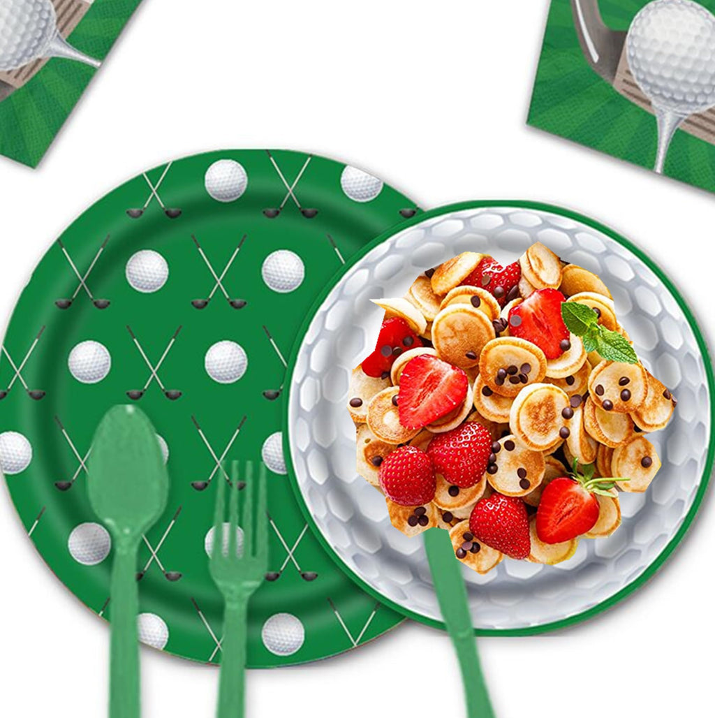 Golf Party Supplies, Golf Party Disposable Tableware Paper Plates Napkins Straws for 16 Guests Golf Sports Birthday Party Decoration